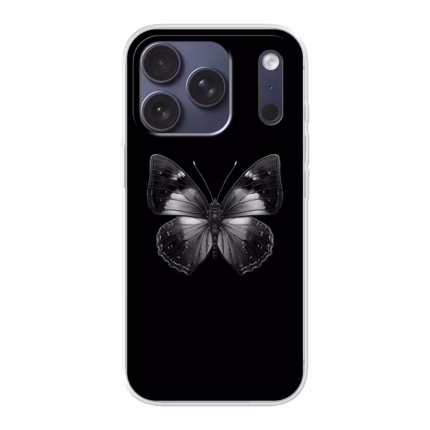 Vlinder - Grijs - Mysterieus Telefoonhoesje iPhone 17 Pro klein -3d
