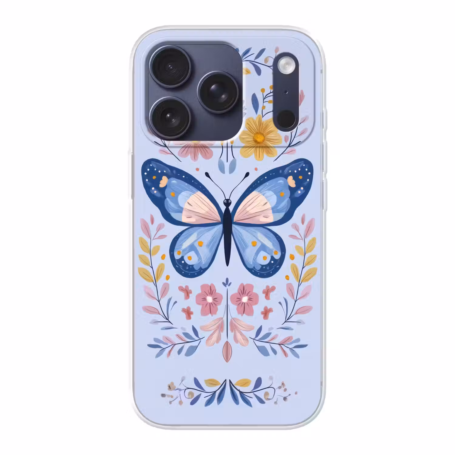 Vlinder - Lichtblauw - Sierlijk - Bloemen Telefoonhoesje iPhone 17 Pro klein -3d