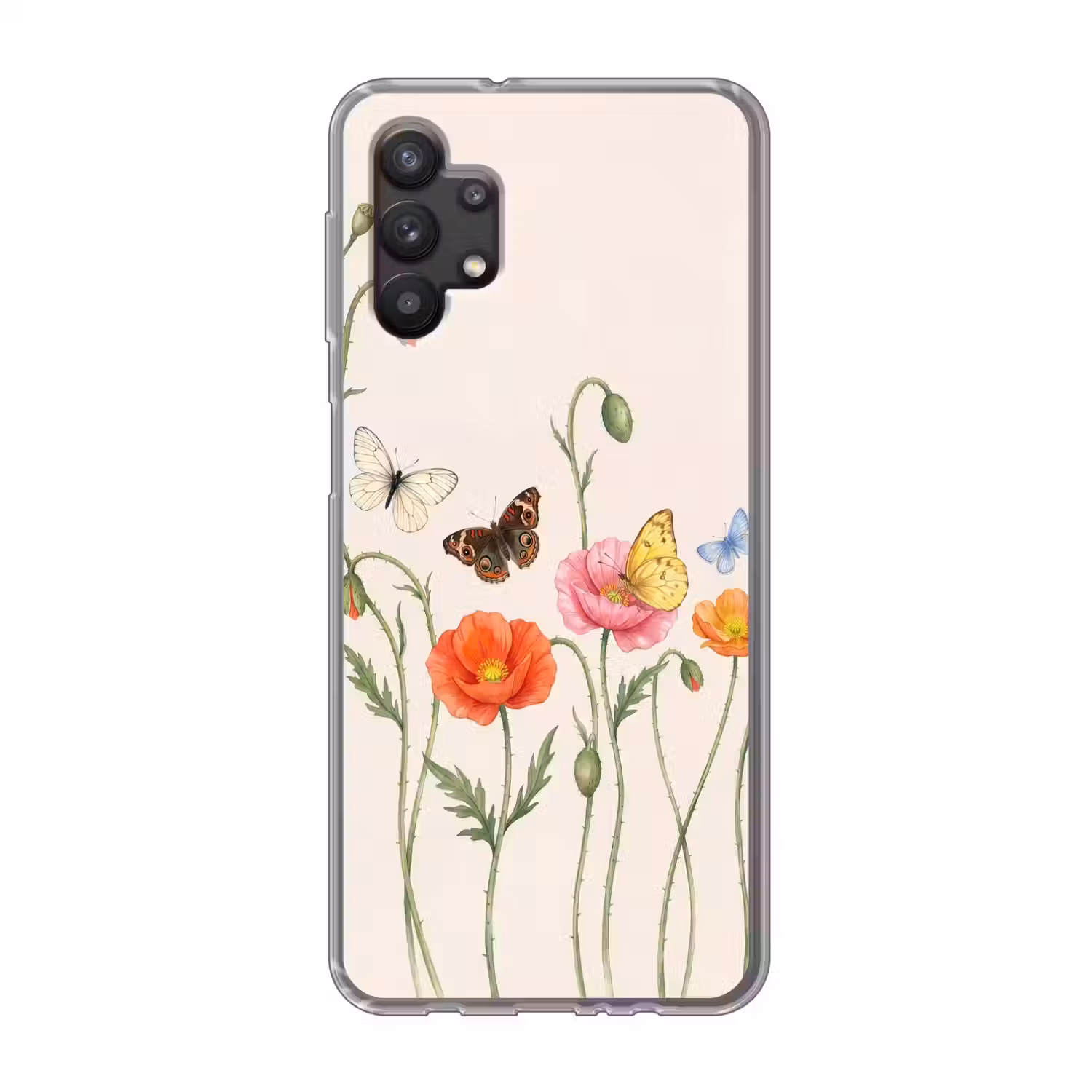 Vlinders - Klaprozen - Illustratie - Kleurrijk Telefoonhoesje Samsung Galaxy A32 5G klein -3d