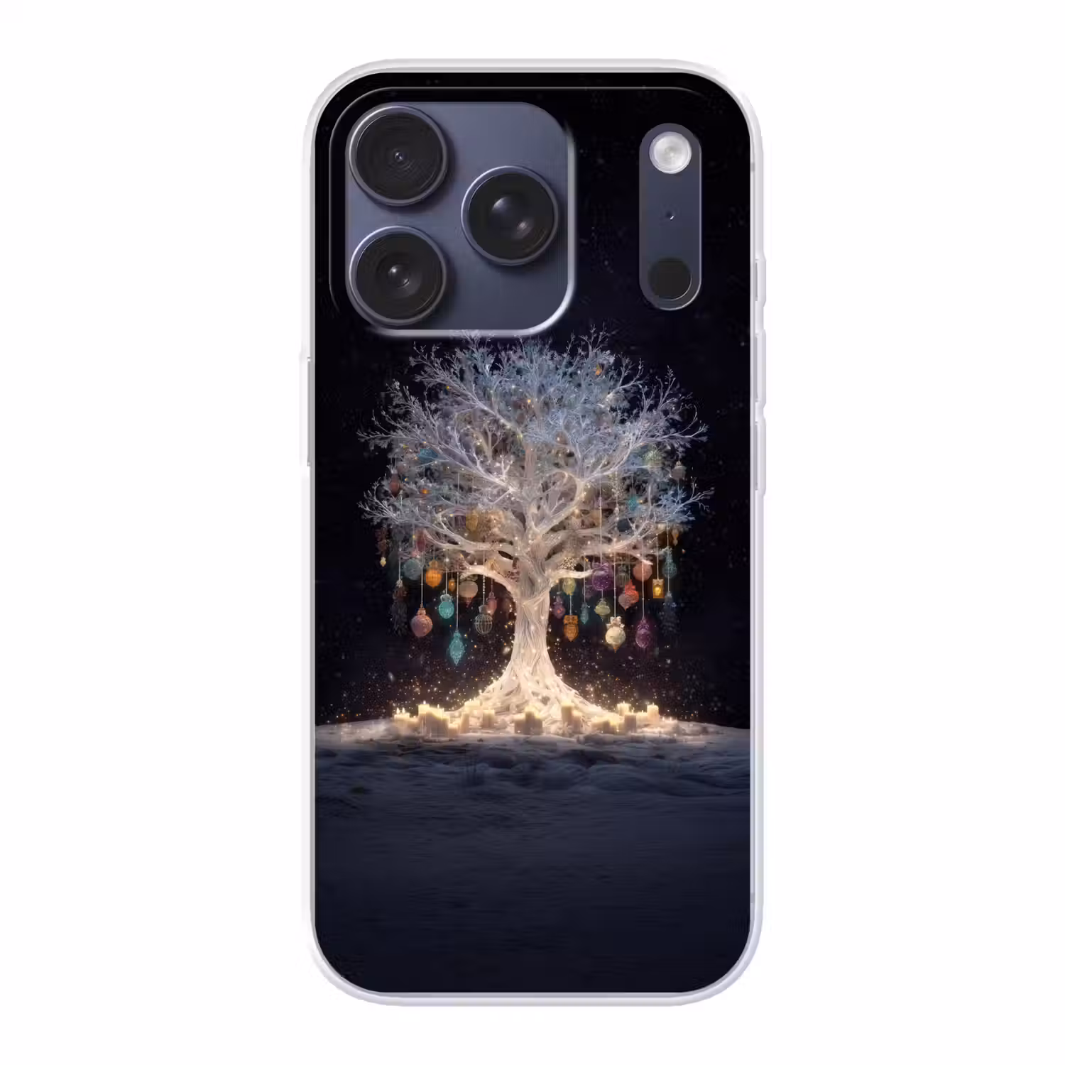 Sneeuwboom - Lichtjes - Wit - Kleurrijk Telefoonhoesje iPhone 17 Pro klein -3d