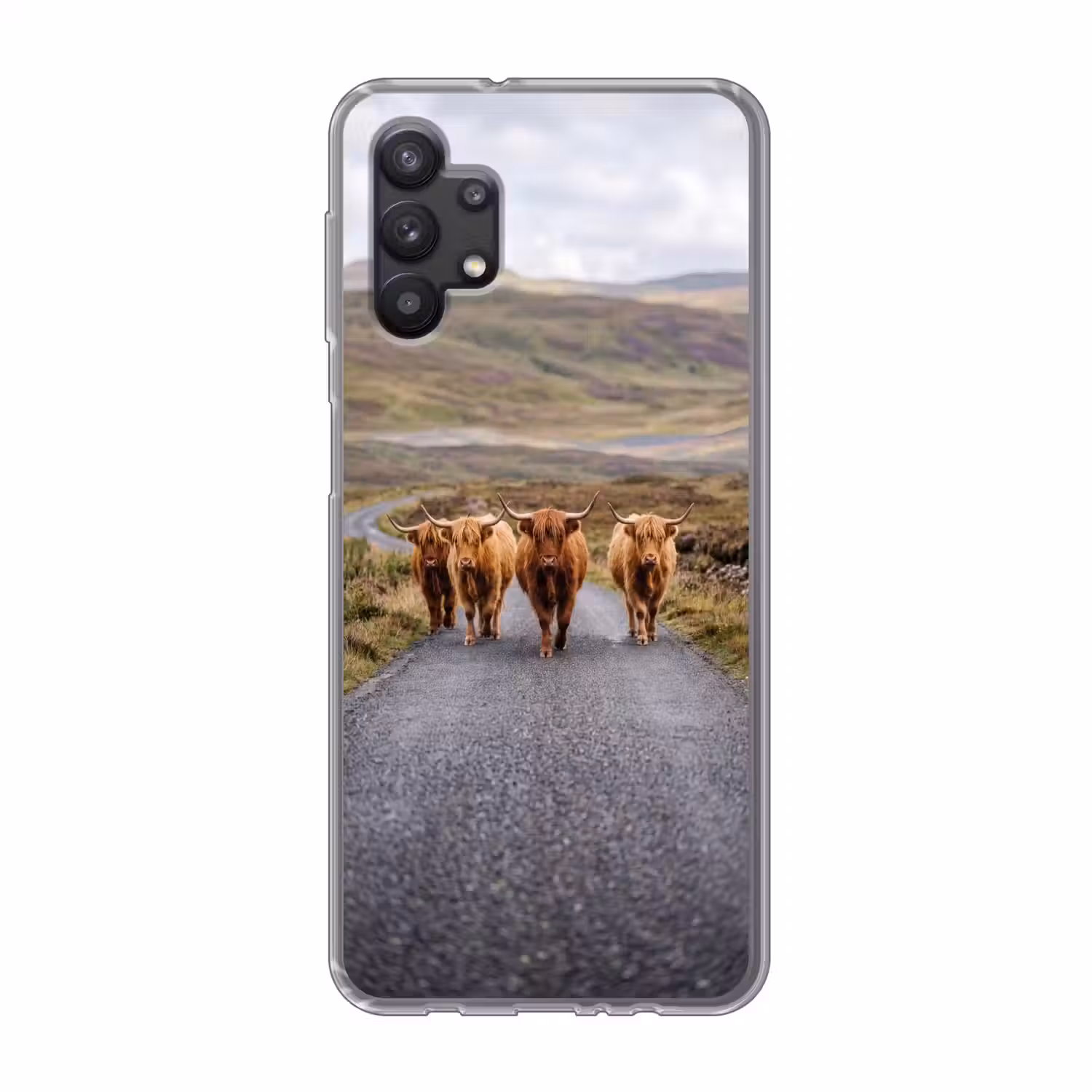 Schotse Hooglanders - Weg - Landschap - Kudde Telefoonhoesje Samsung Galaxy A32 5G klein -3d