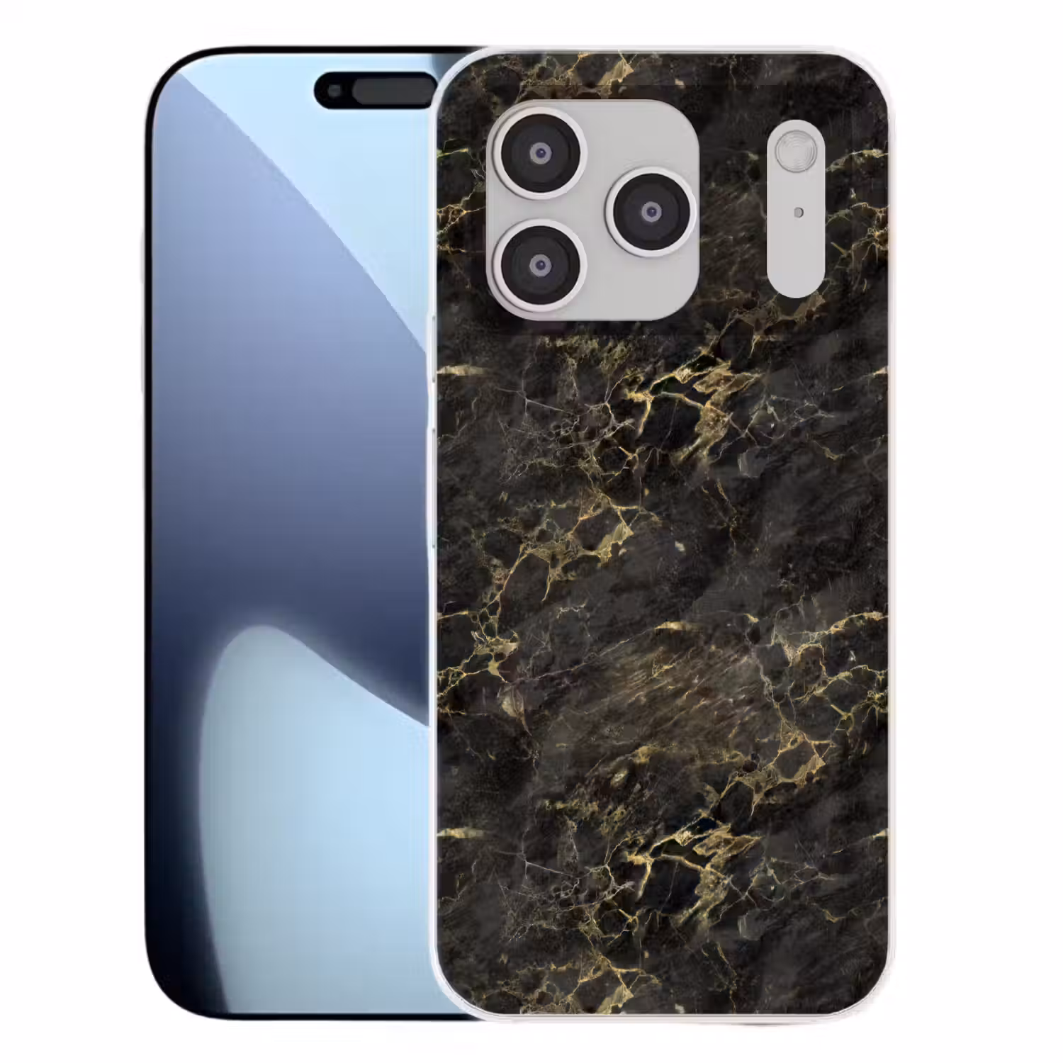 Zwart - Marmer - Goud - Nerf Telefoonhoesje iPhone 17 Pro klein 878 -3d