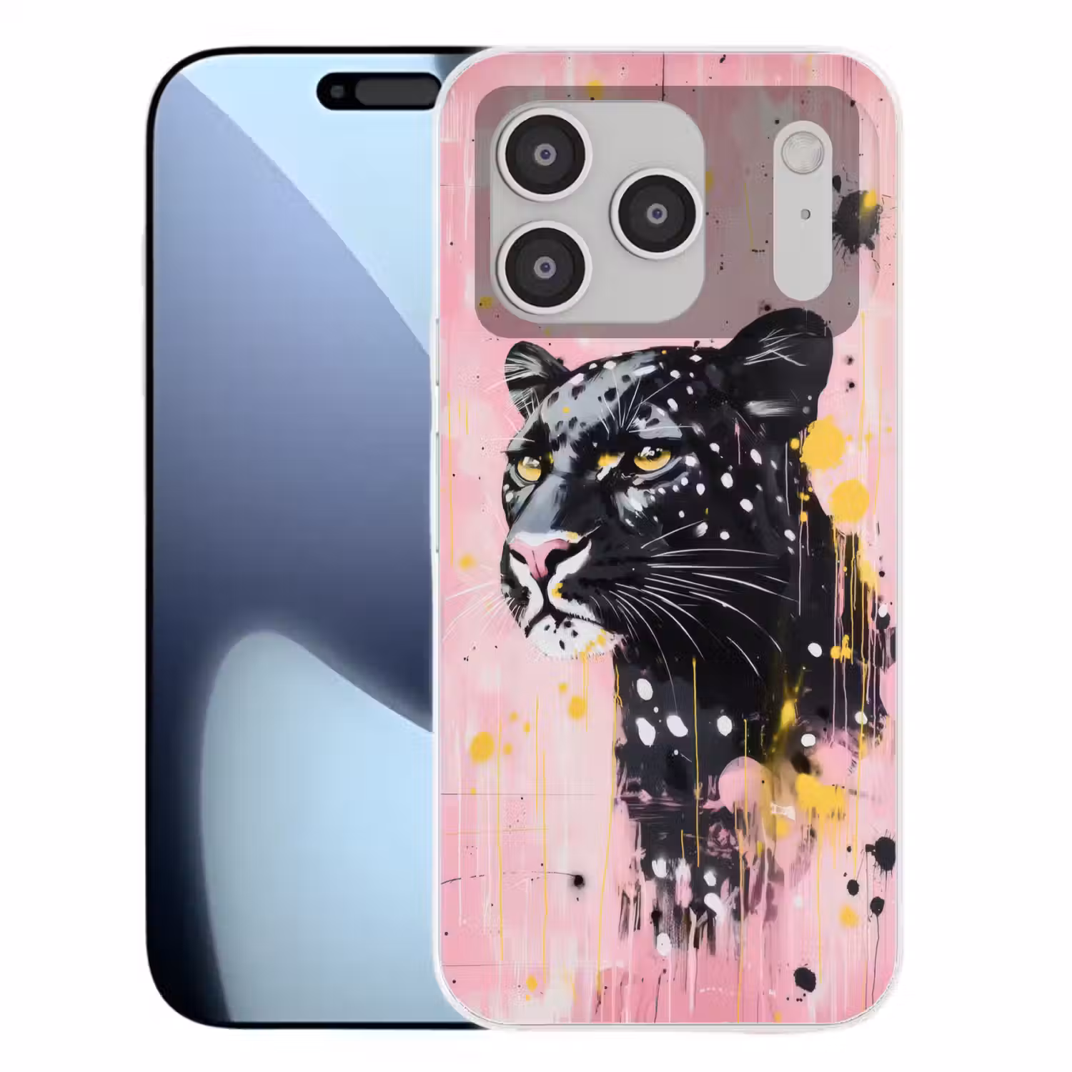 Zwart - Panter - Roze - Abstract Telefoonhoesje iPhone 17 Pro klein -3d