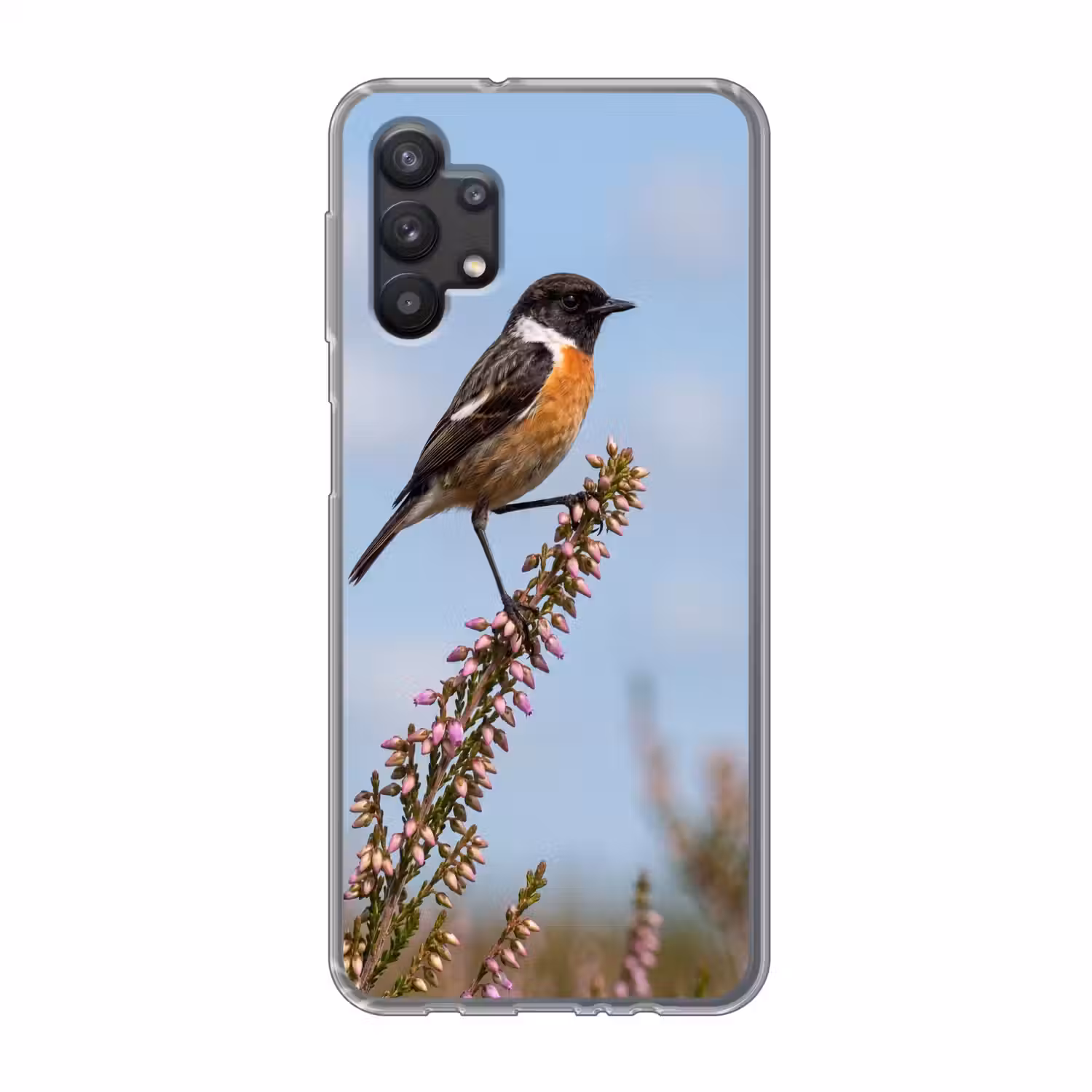 Roodborsttapuit - Heide - Paars - Natuur - Sfeervol Telefoonhoesje Samsung Galaxy A32 5G klein -3d