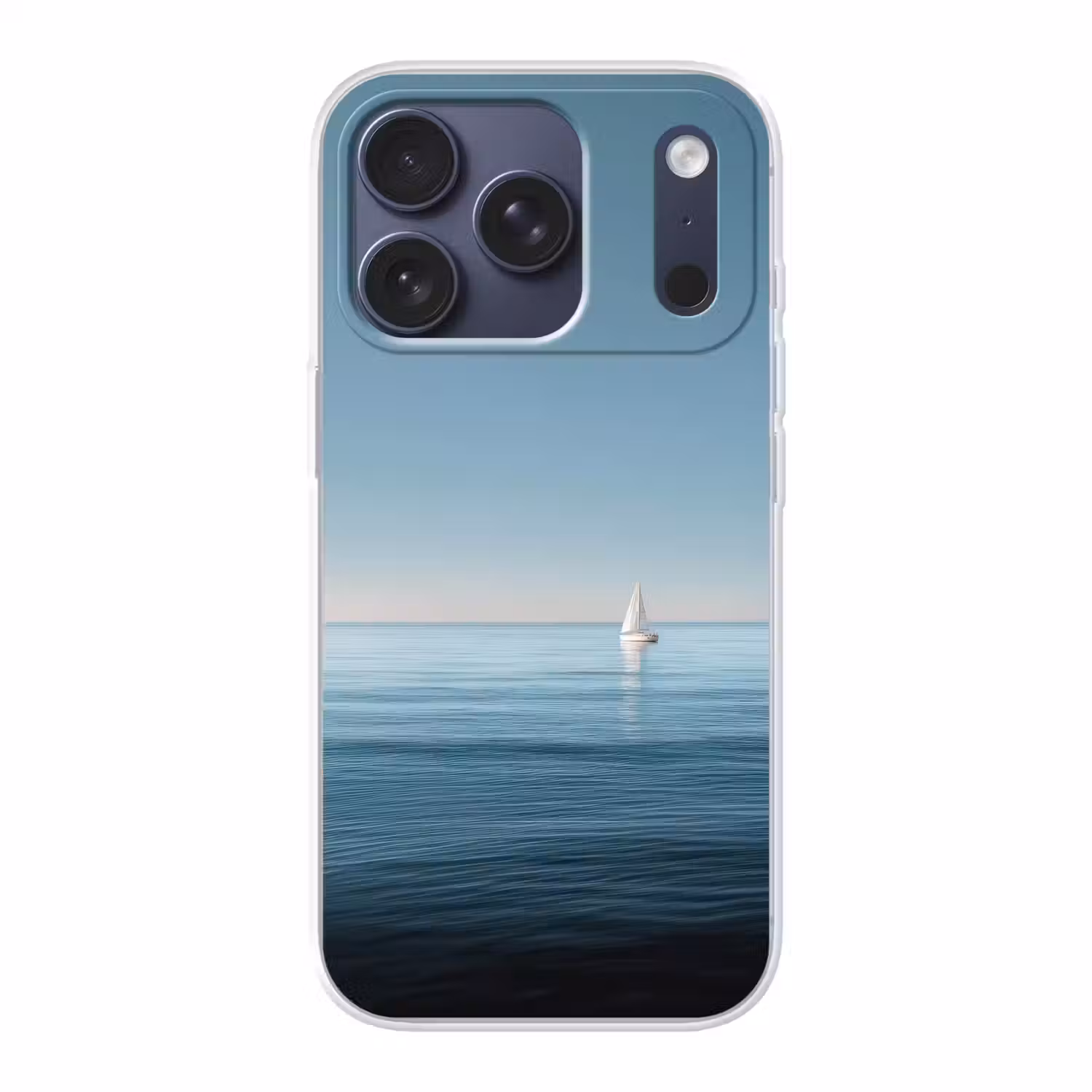 Zeilbootje - Kalme zee - Helderblauwe hemel Telefoonhoesje iPhone 17 Pro klein -3d