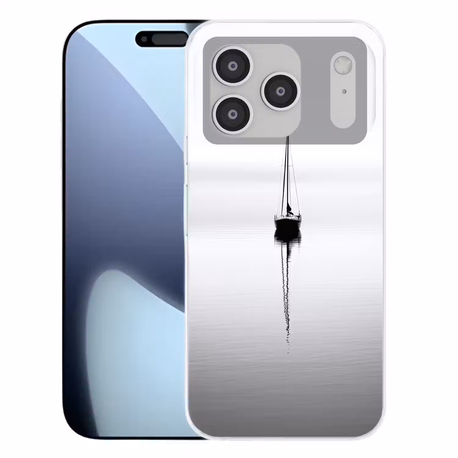 Zeilboot - Zwart - Water - Silhouet Telefoonhoesje iPhone 17 Pro klein -3d
