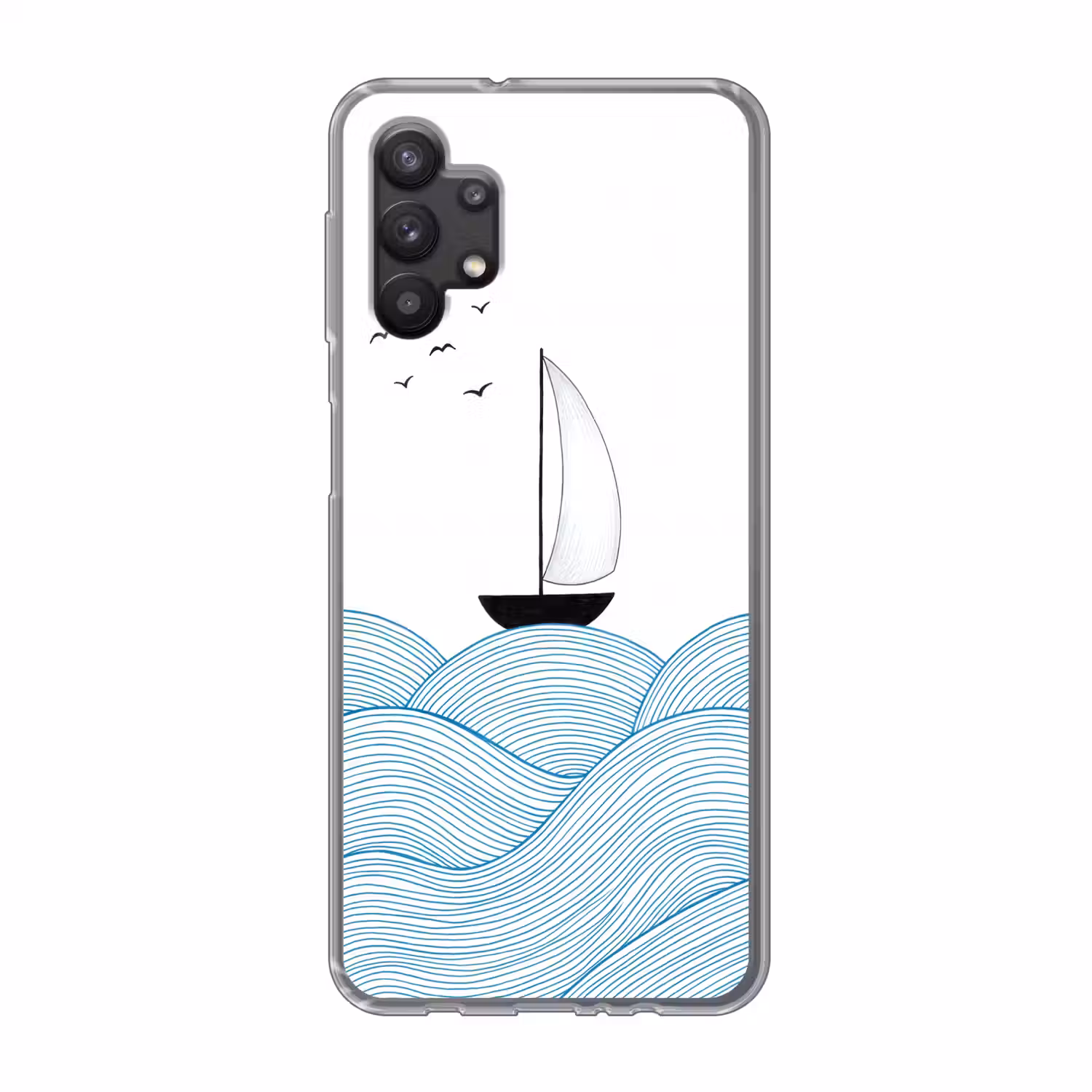 Zeilboot - Golven - Zee - Illustratie - Blauw Telefoonhoesje Samsung Galaxy A32 5G klein -3d
