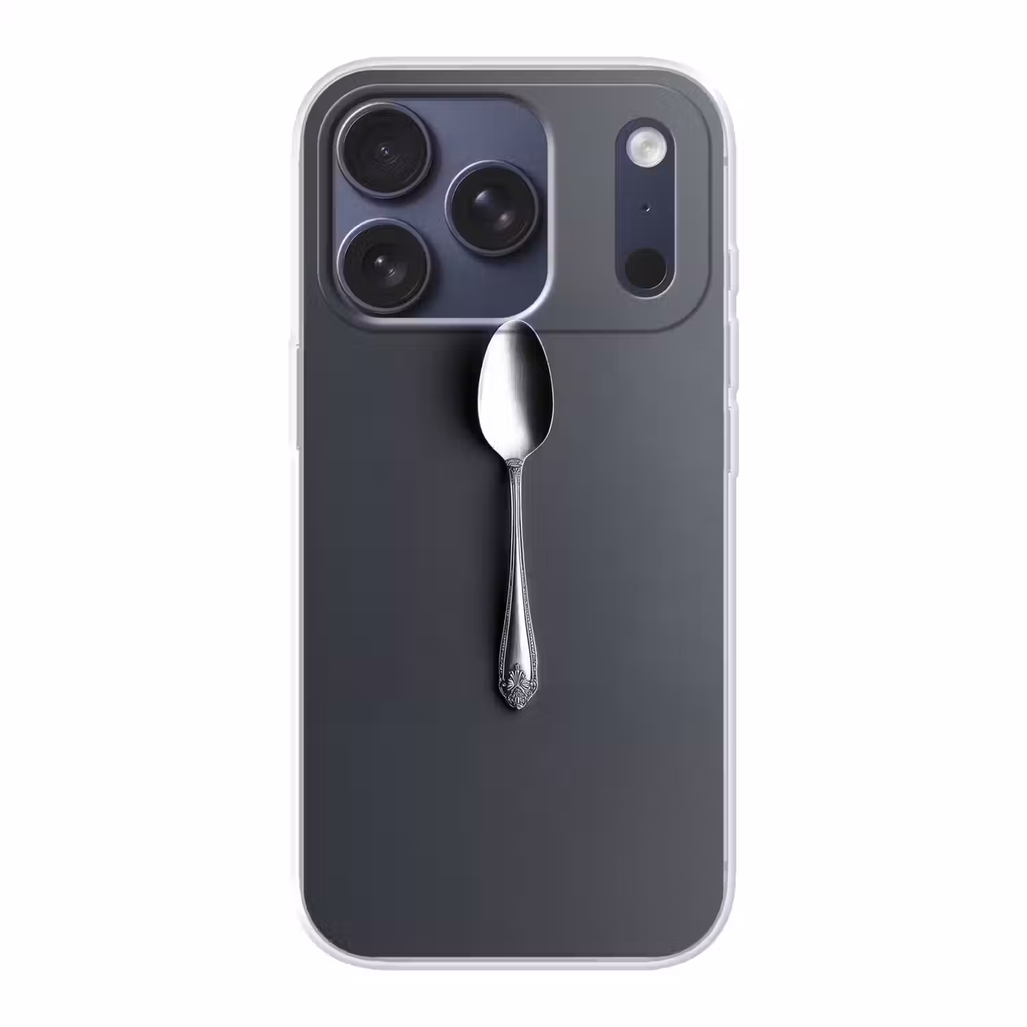 Zilver - Metaal - Lepel Telefoonhoesje iPhone 17 Pro klein -3d