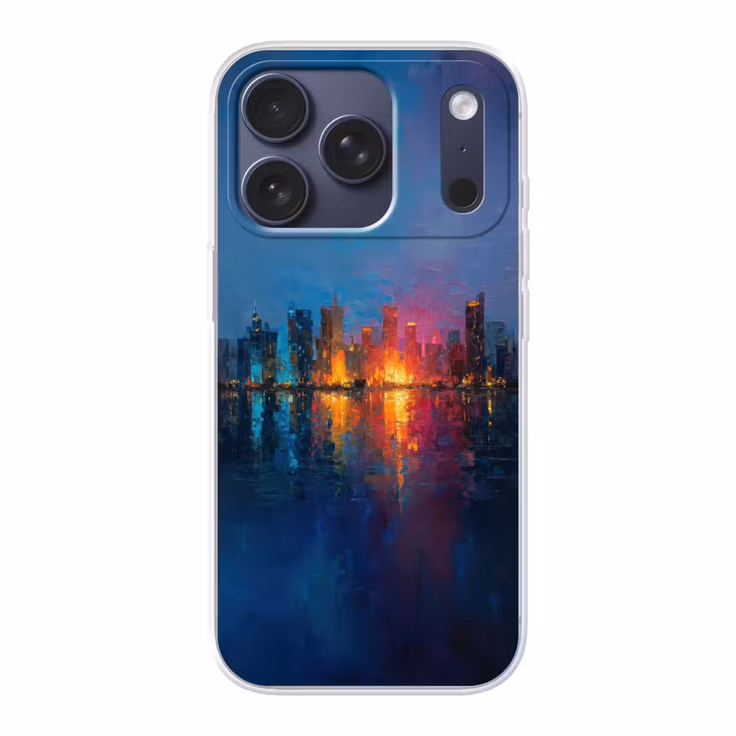 Skyline - Penseelstreken - Donkerblauw - Lichtgevend Telefoonhoesje iPhone 17 Pro klein -3d