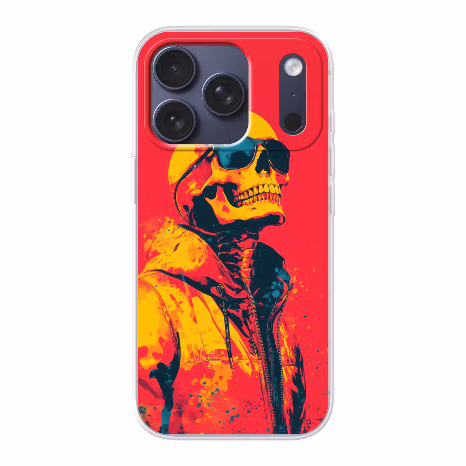 Zonnebril - Schedel - Jas - Rood Telefoonhoesje iPhone 17 Pro klein -3d