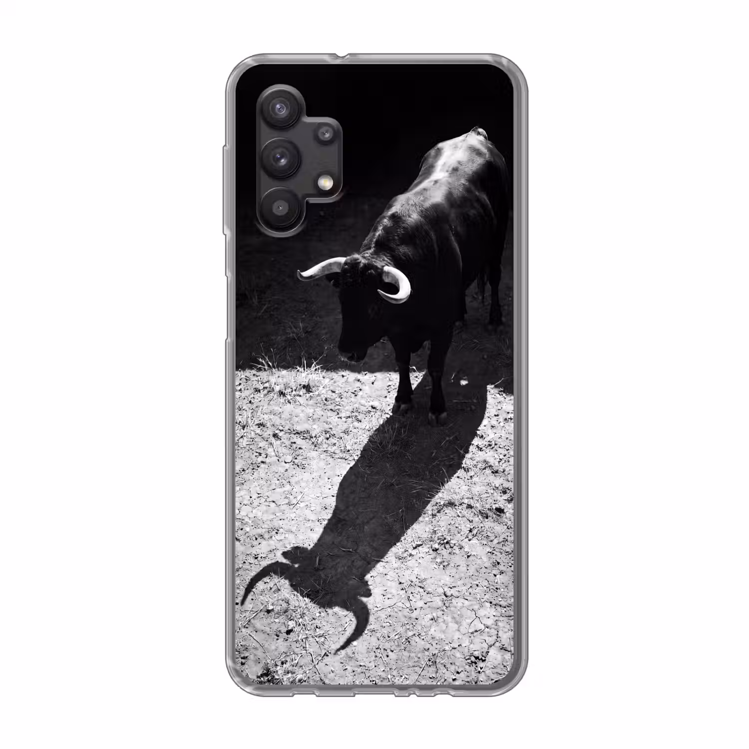Stier - Schaduw - Dieren - Contrast - Zwart-wit Telefoonhoesje Samsung Galaxy A32 5G klein -3d