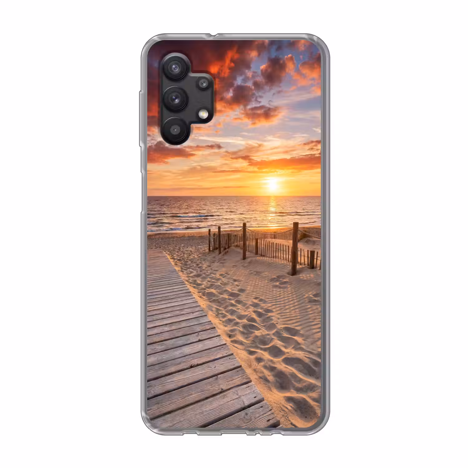 Strand - Zonsondergang - Zee - Natuur - Oranje Telefoonhoesje Samsung Galaxy A32 5G klein -3d