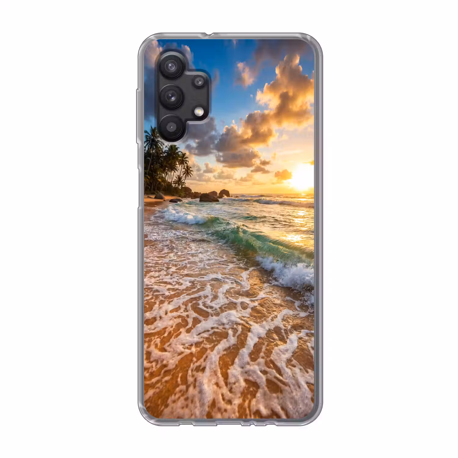 Strand - Zonsondergang - Golven - Natuur - Goud Telefoonhoesje Samsung Galaxy A32 5G klein -3d