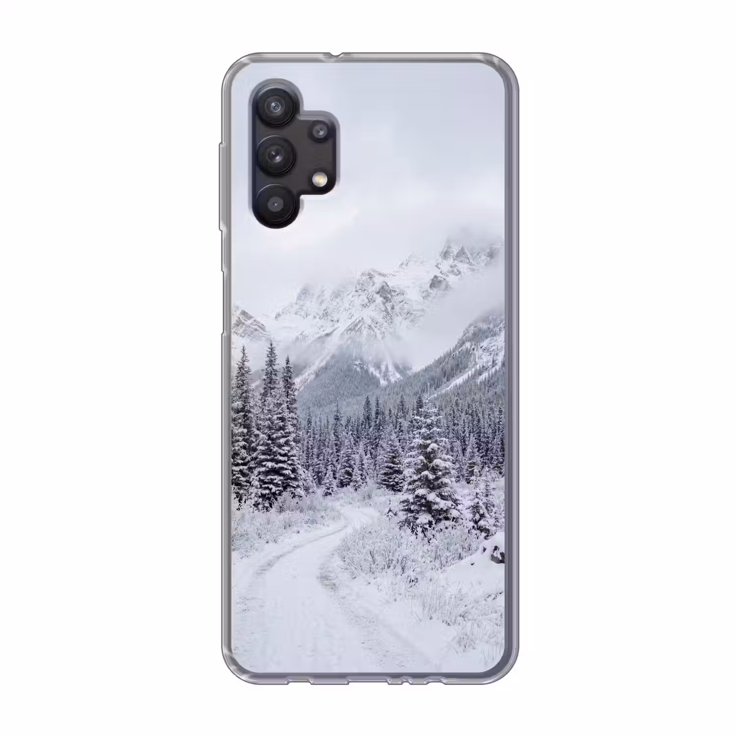 Weg - Bergen - Sneeuw - Naaldbos - Avontuurlijk Telefoonhoesje Samsung Galaxy A32 5G klein -3d