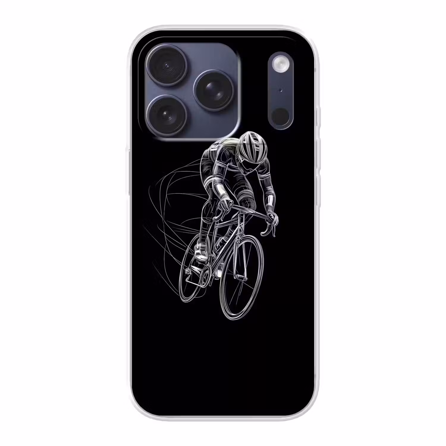 Lijntekening - Wit - Wielrennen - Snelheid Telefoonhoesje iPhone 17 Pro klein -3d