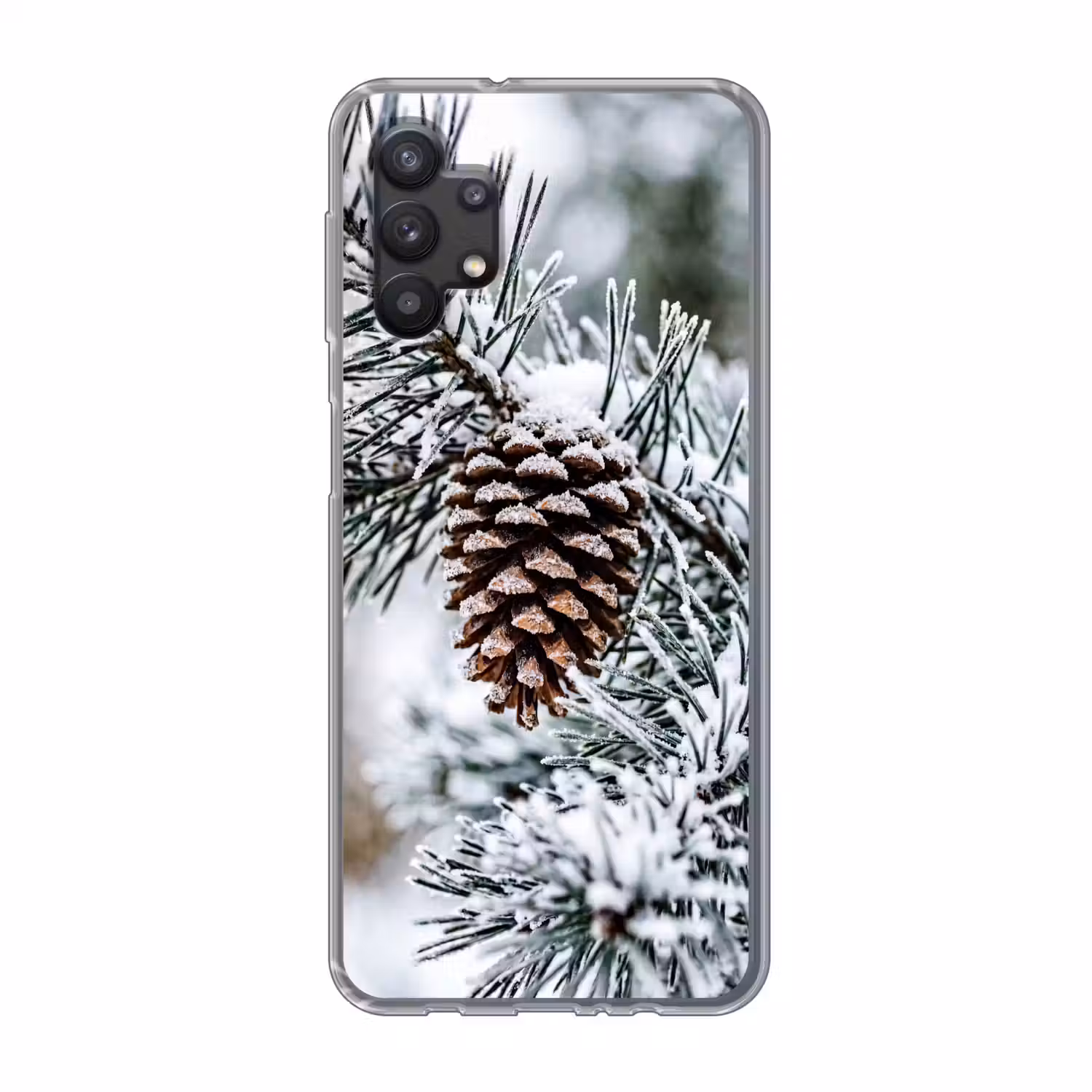 Dennenappel - Tak - Sneeuw - Winter - Sfeervol Telefoonhoesje Samsung Galaxy A32 5G klein -3d