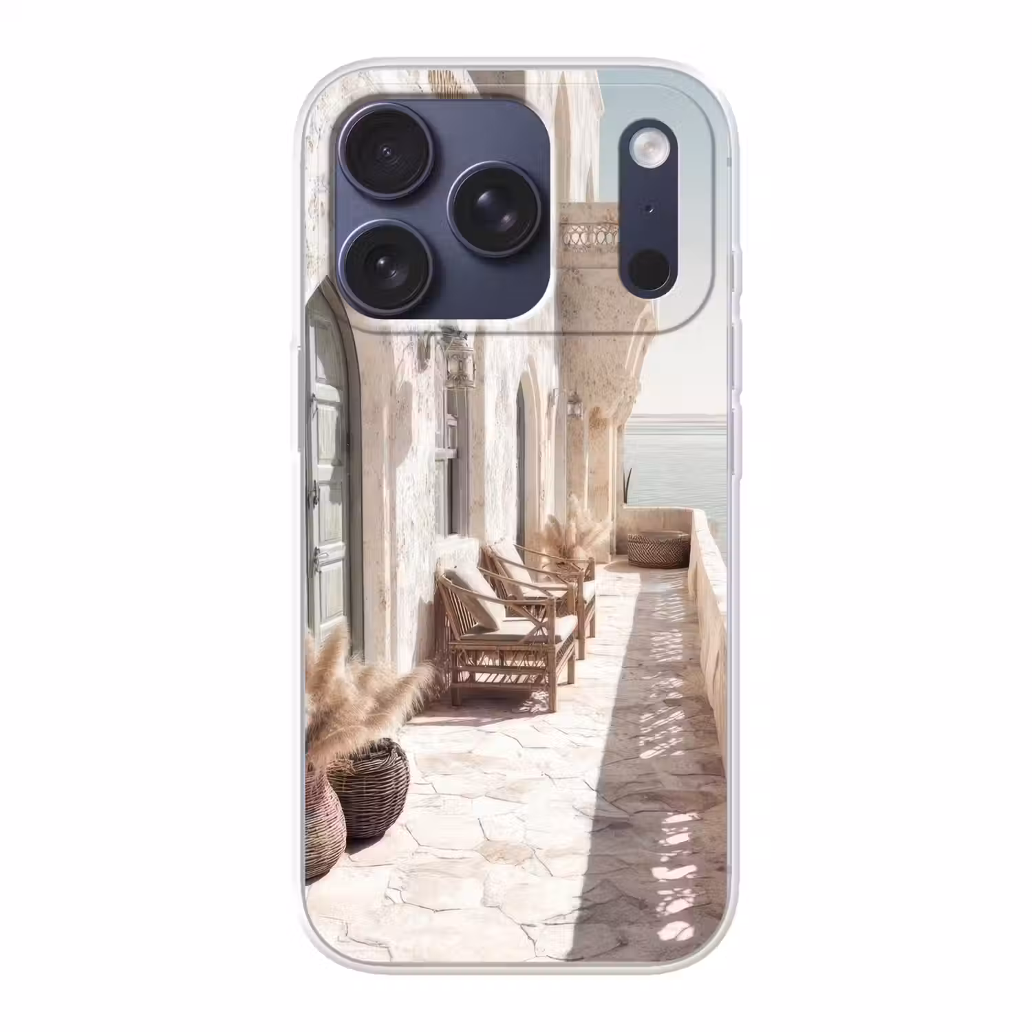 Terras - Stoelen - Strand - Beige Telefoonhoesje iPhone 17 Pro klein -3d