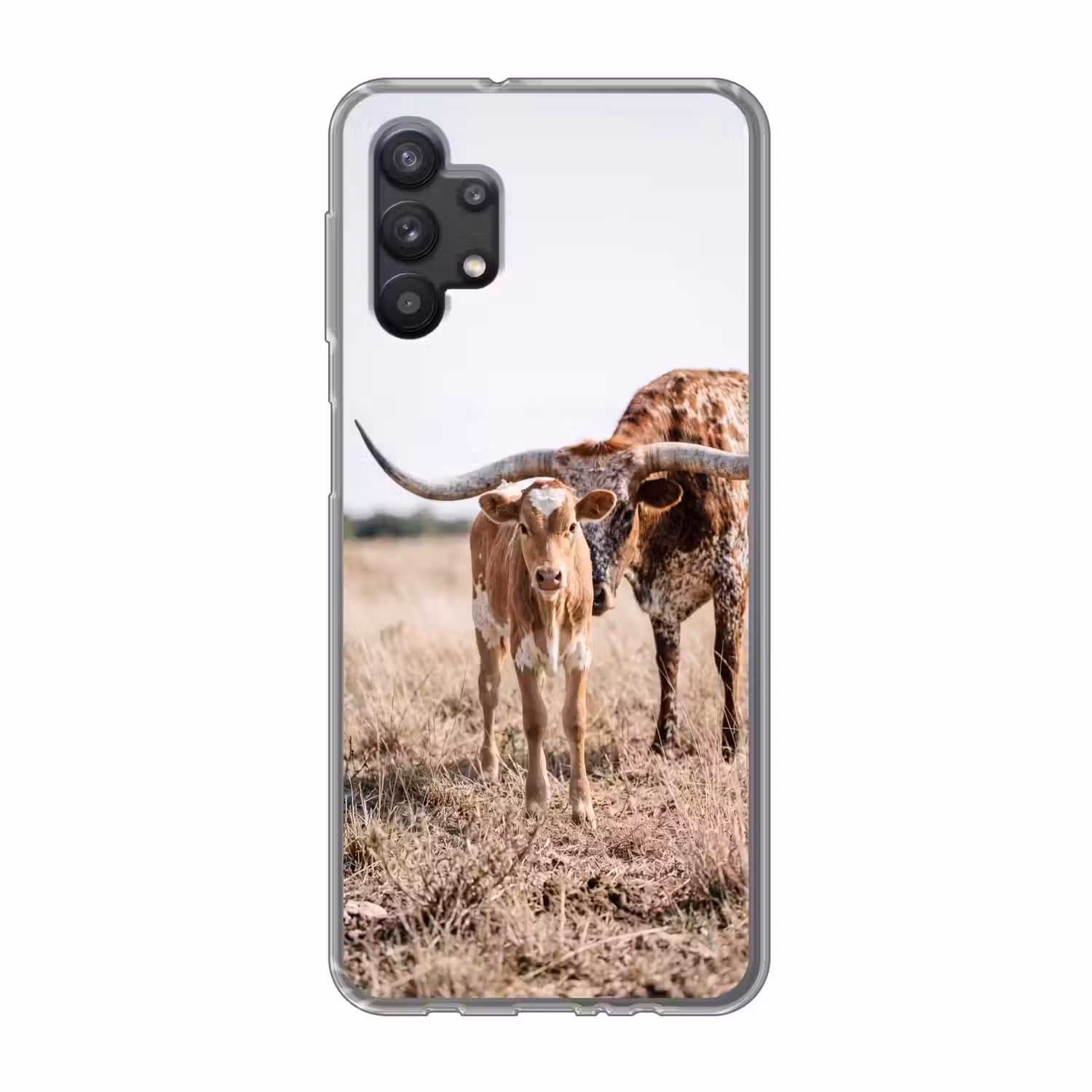 Texas Longhorn - Kalf - Weide - Dieren Telefoonhoesje Samsung Galaxy A32 5G klein -3d