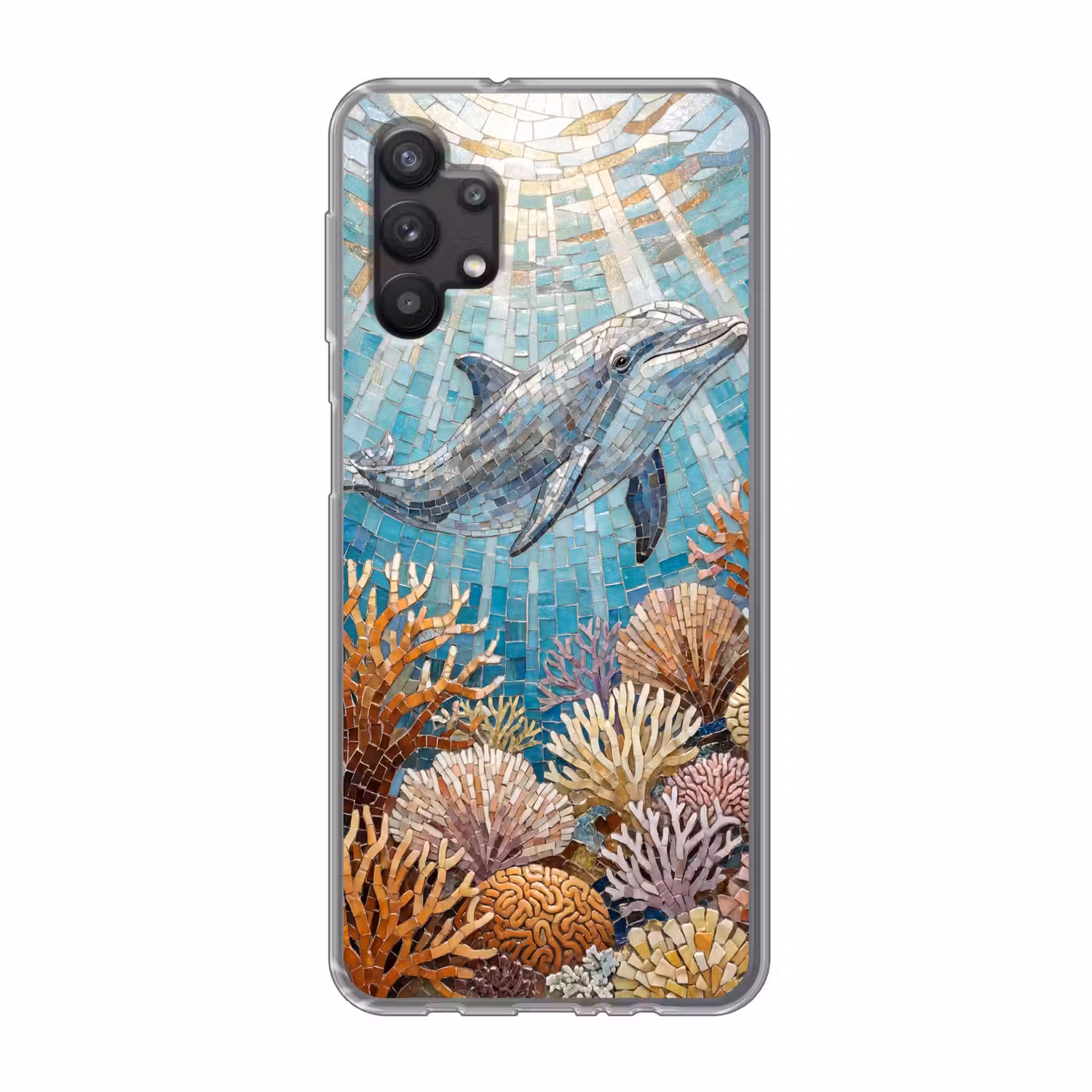 Dieren - Mozaïek - Oceaan - Koraal - Blauw Telefoonhoesje Samsung Galaxy A32 5G klein -3d