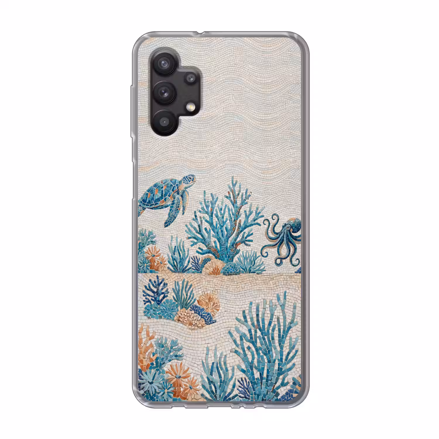 Dieren - Onderwater - Natuur - Mozaïek - Blauw Telefoonhoesje Samsung Galaxy A32 5G klein -3d