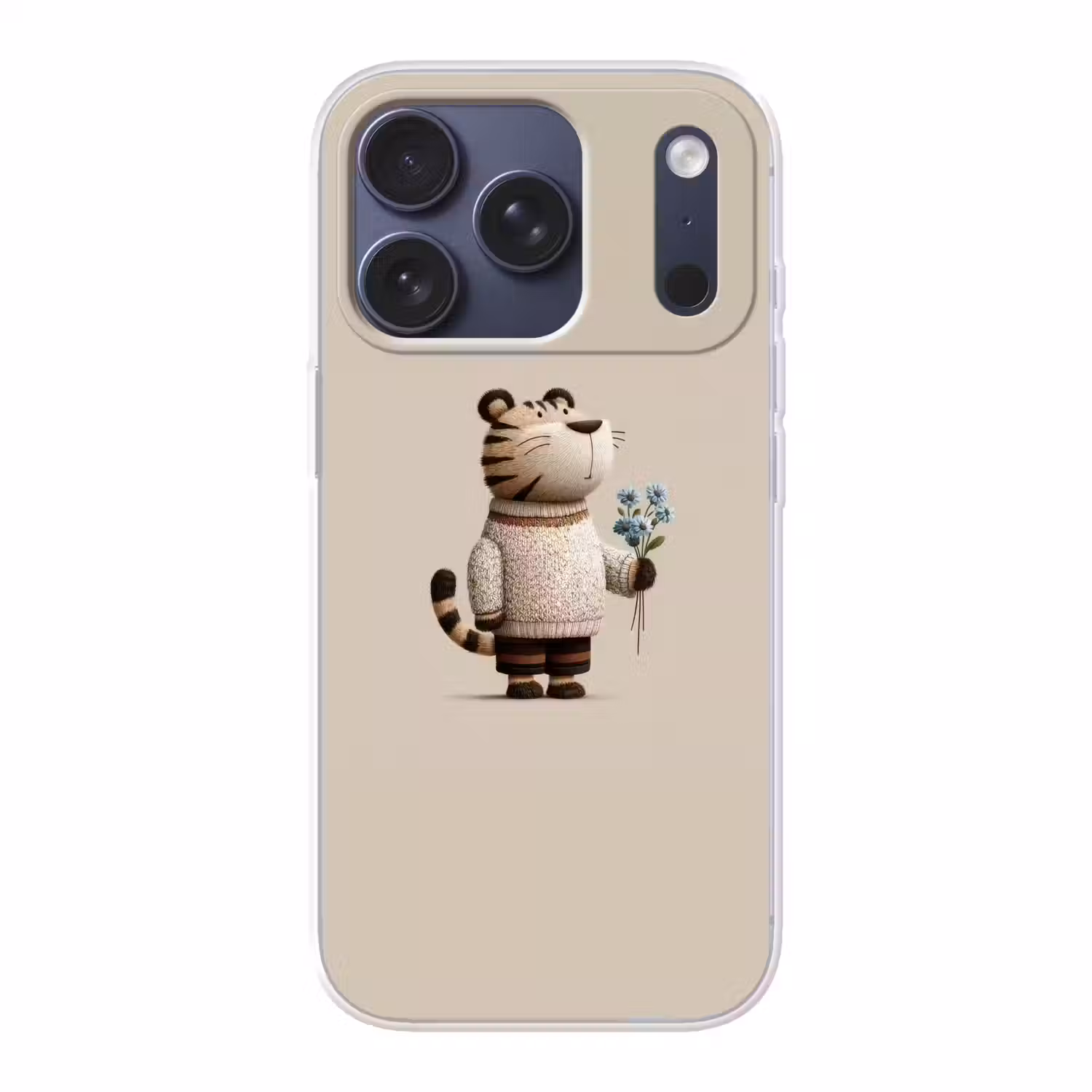 Tijger - Blauwe bloemen - Rustig Telefoonhoesje iPhone 17 Pro klein -3d