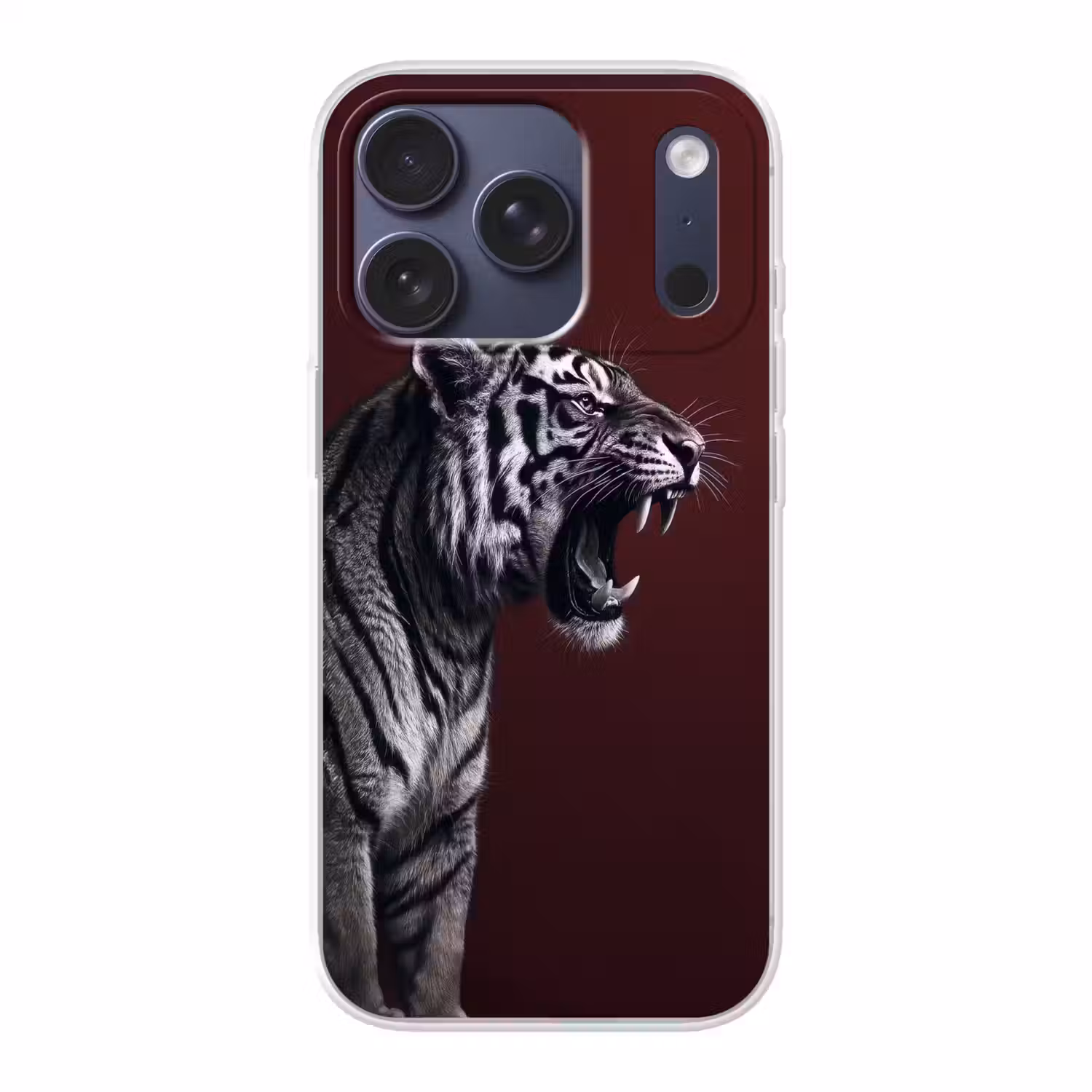 Tijger - Brult - Bordeaux Telefoonhoesje iPhone 17 Pro klein -3d