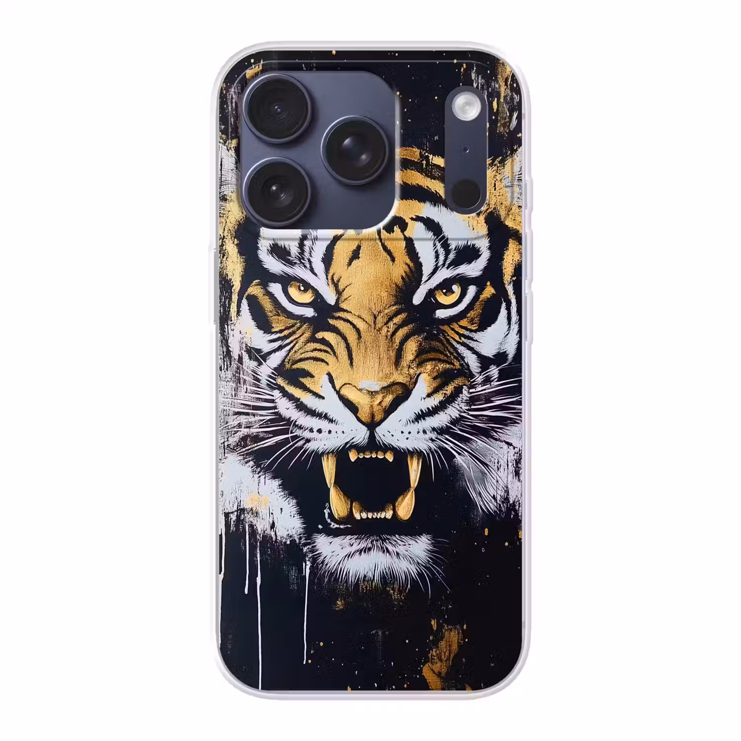Tijger - Verfspatten - Goud Telefoonhoesje iPhone 17 Pro klein -3d