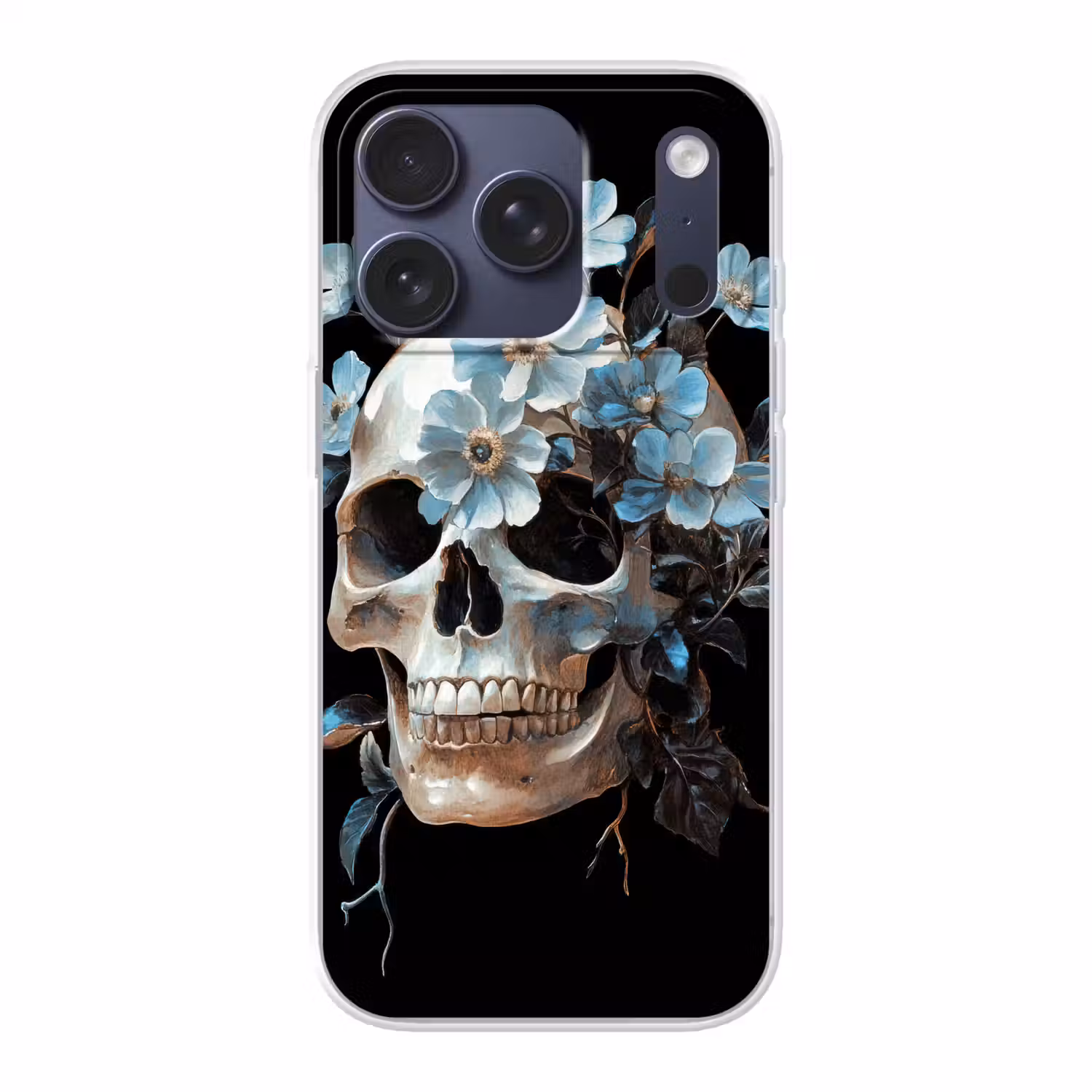 Schedel - Blauw - Bloemen - Bladeren Telefoonhoesje iPhone 17 Pro klein -3d