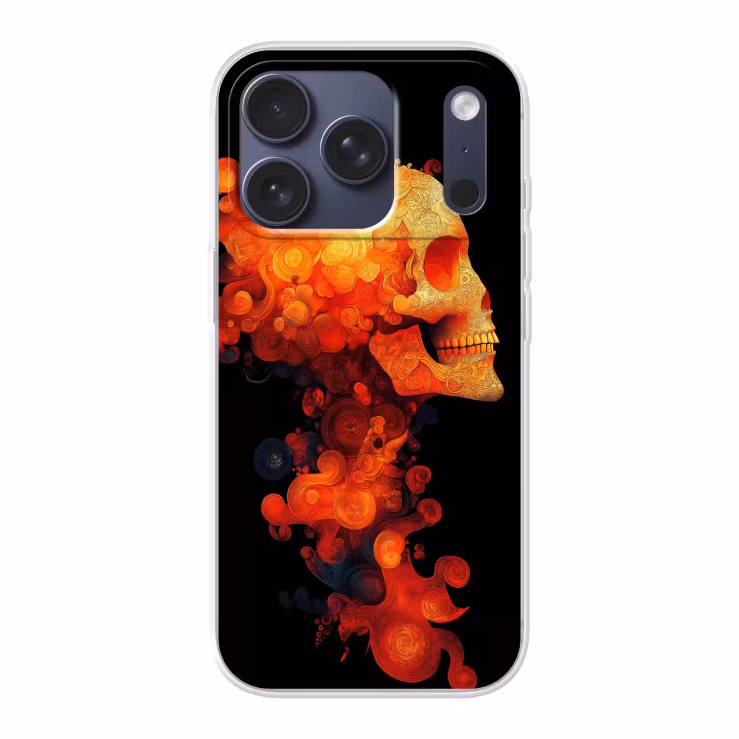 Schedel - Oranje - Zijaanzicht - Vlammen Telefoonhoesje iPhone 17 Pro klein -3d