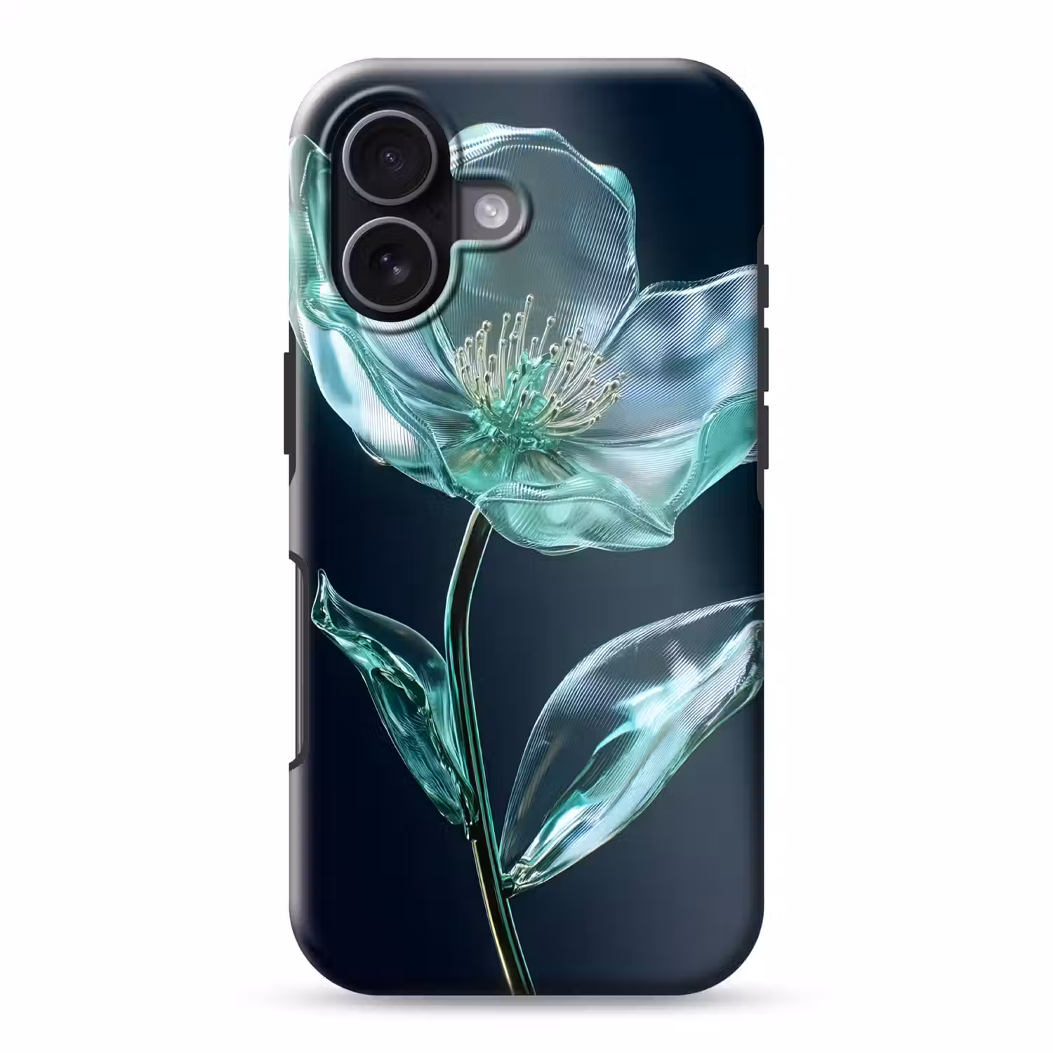 Bladeren - Bloem - Glazen - Donkerblauw Toughcase MagSafe Apple iPhone 17 klein -3d