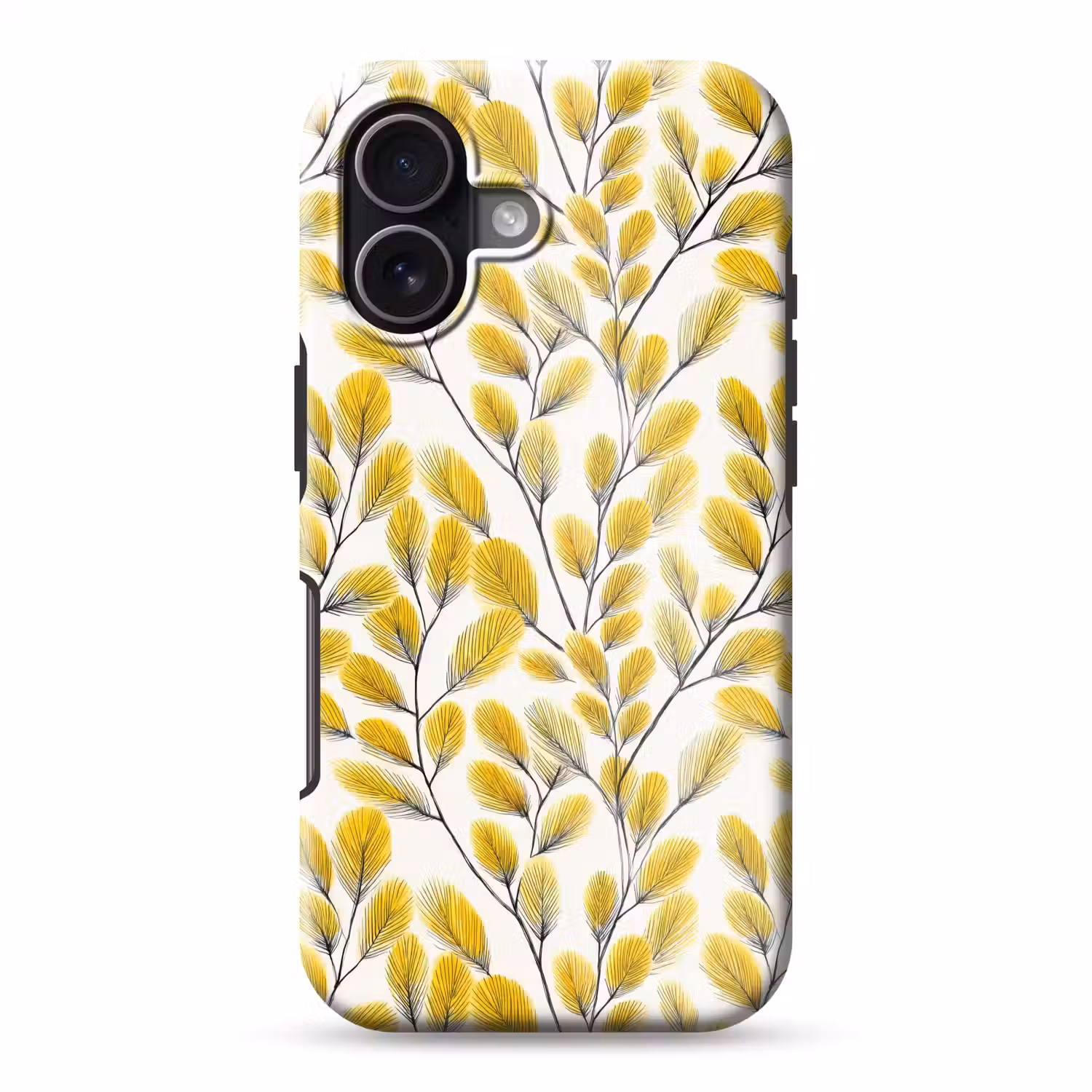 Bladeren - Botanisch - Elegant - Geel - Zwart Toughcase MagSafe Apple iPhone 17 klein 1017 -3d