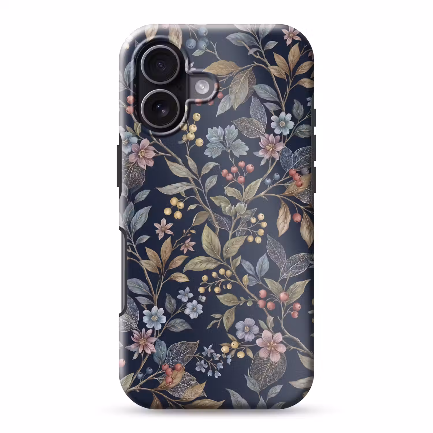 Bloemen - Bladeren - Patroon - Botanisch - Donkerblauw Toughcase MagSafe Apple iPhone 17 klein -3d
