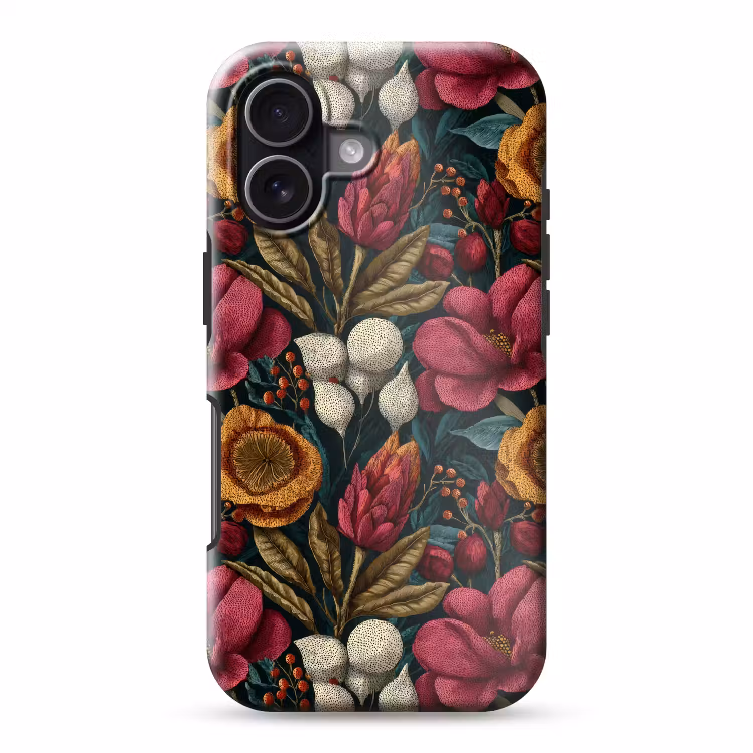 Bloemen - Patroon - Rood - Goud Toughcase MagSafe Apple iPhone 17 klein 1017 -3d