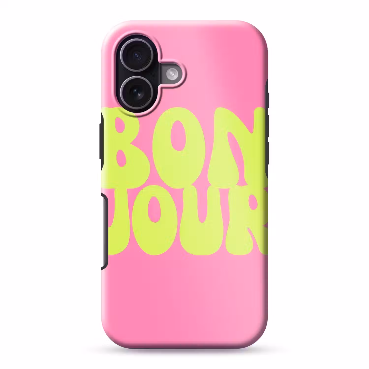 Bonjour - Roze - Fel groen Toughcase MagSafe Apple iPhone 17 klein -3d