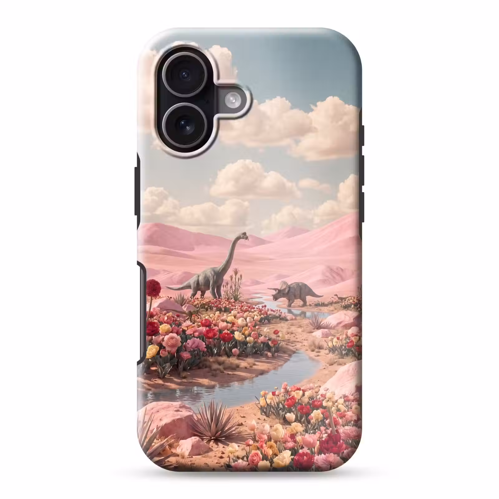 Handyhülle Toughcase - Dinosaurier – Rosa – Landschaft - Dinosaurus - Roze - Landschap Toughcase MagSafe Apple iPhone 17 klein