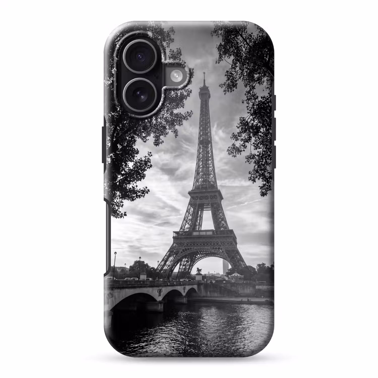 Eiffeltoren - Parijs - Rivier - Architectuur - Zwart-wit Toughcase MagSafe Apple iPhone 17 klein -3d