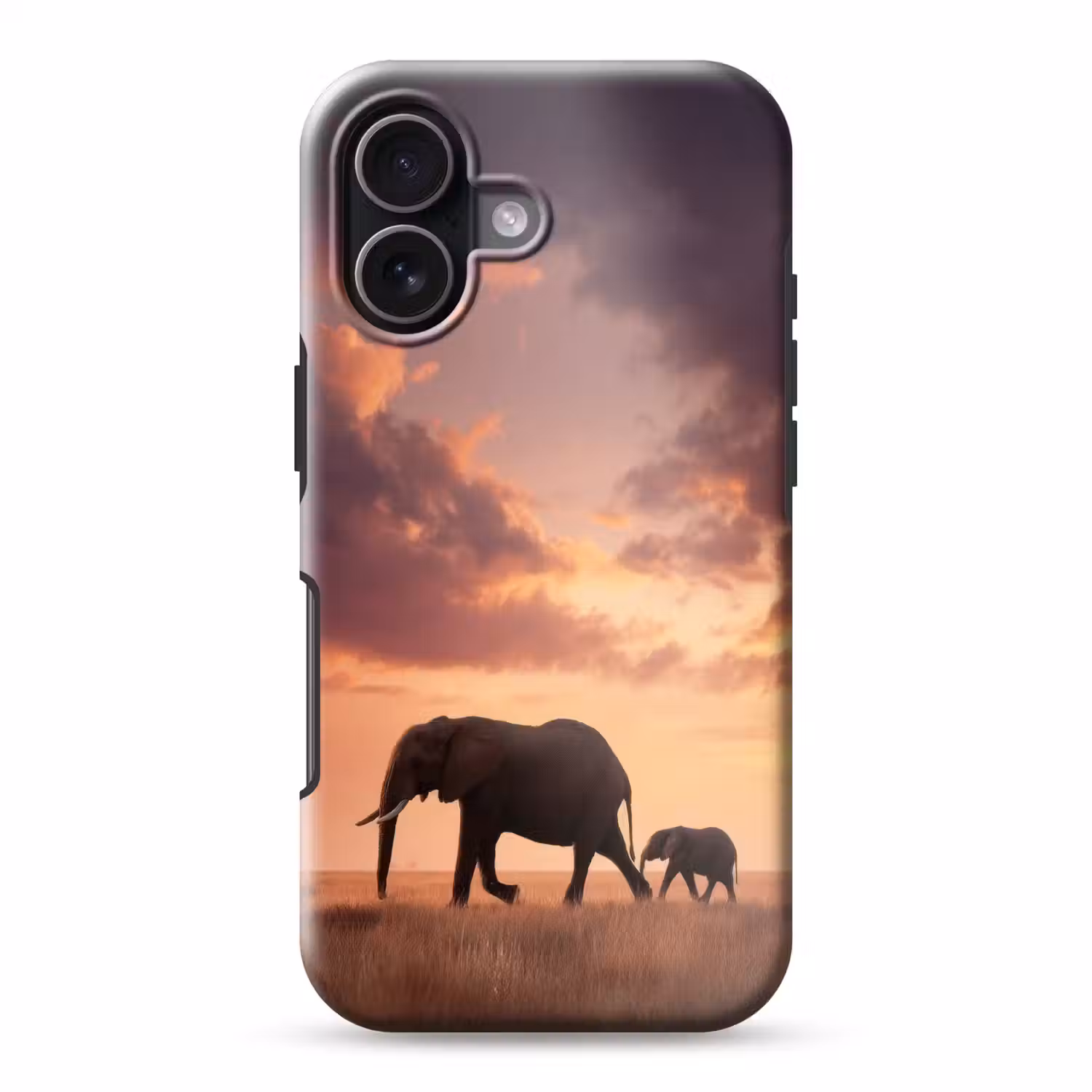 Olifanten - Grasland - Zonsondergang Toughcase MagSafe Apple iPhone 17 klein -3d