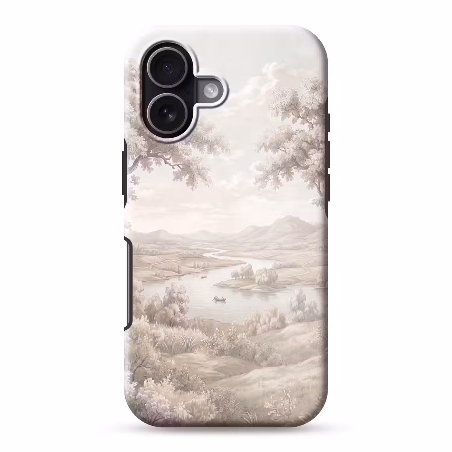 Rivierlandschap - Bergen - Natuur - Vintage - Beige Toughcase MagSafe Apple iPhone 17 klein -3d