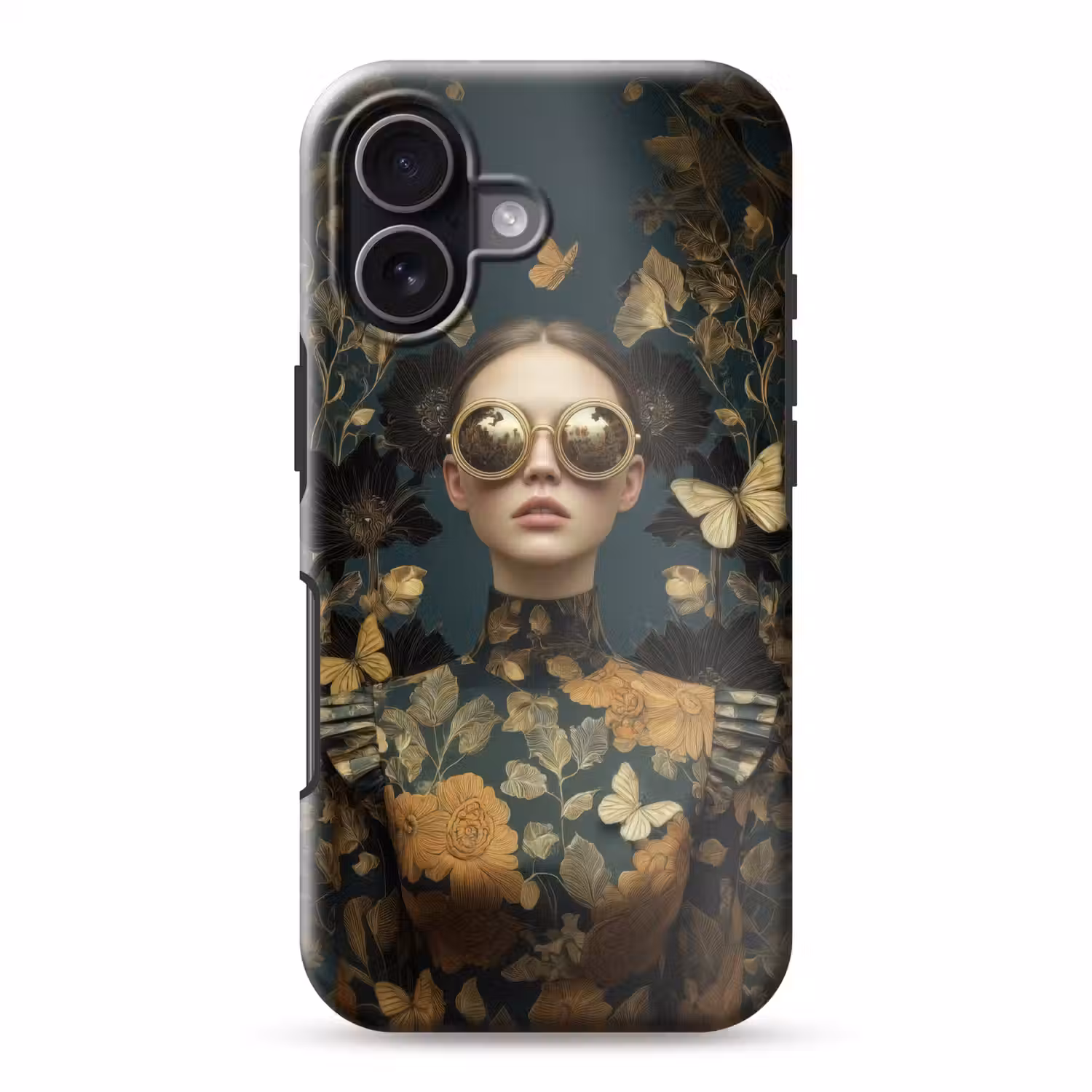 Vrouw - Bladeren - Goud - Vlinders Toughcase MagSafe Apple iPhone 17 klein -3d