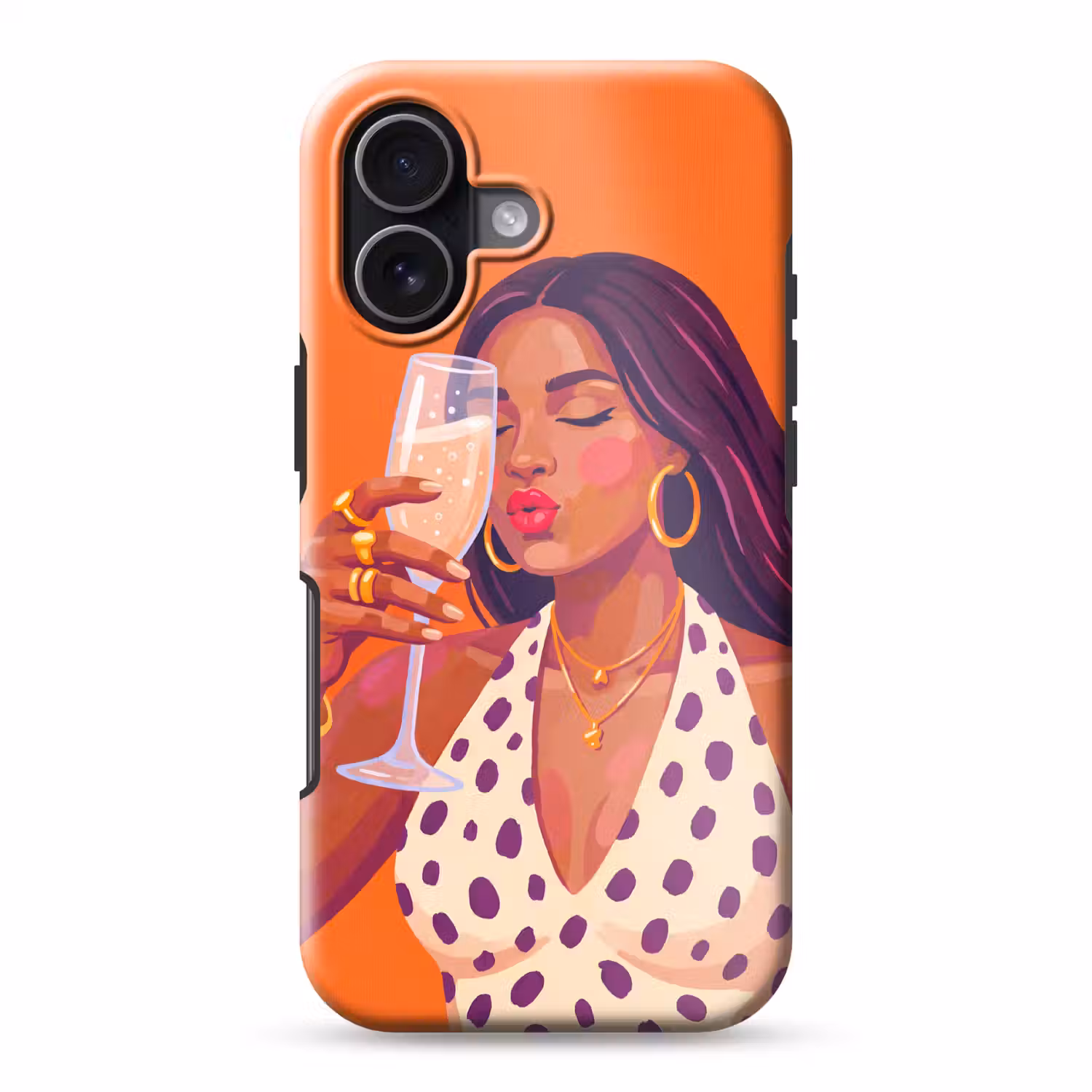 Vrouw - Champagne - Feest - Modern - Oranje Toughcase MagSafe Apple iPhone 17 klein -3d