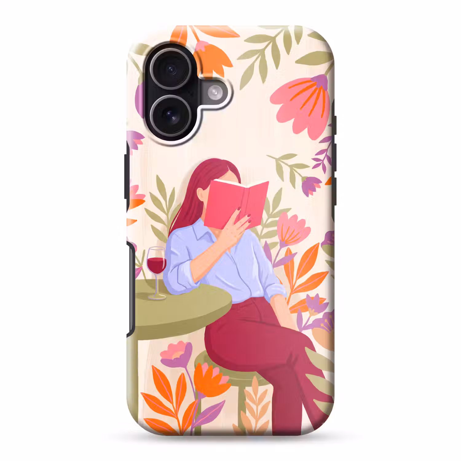 Vrouw - Lezen - Thuis - Modern - Bloemen Toughcase MagSafe Apple iPhone 17 klein -3d