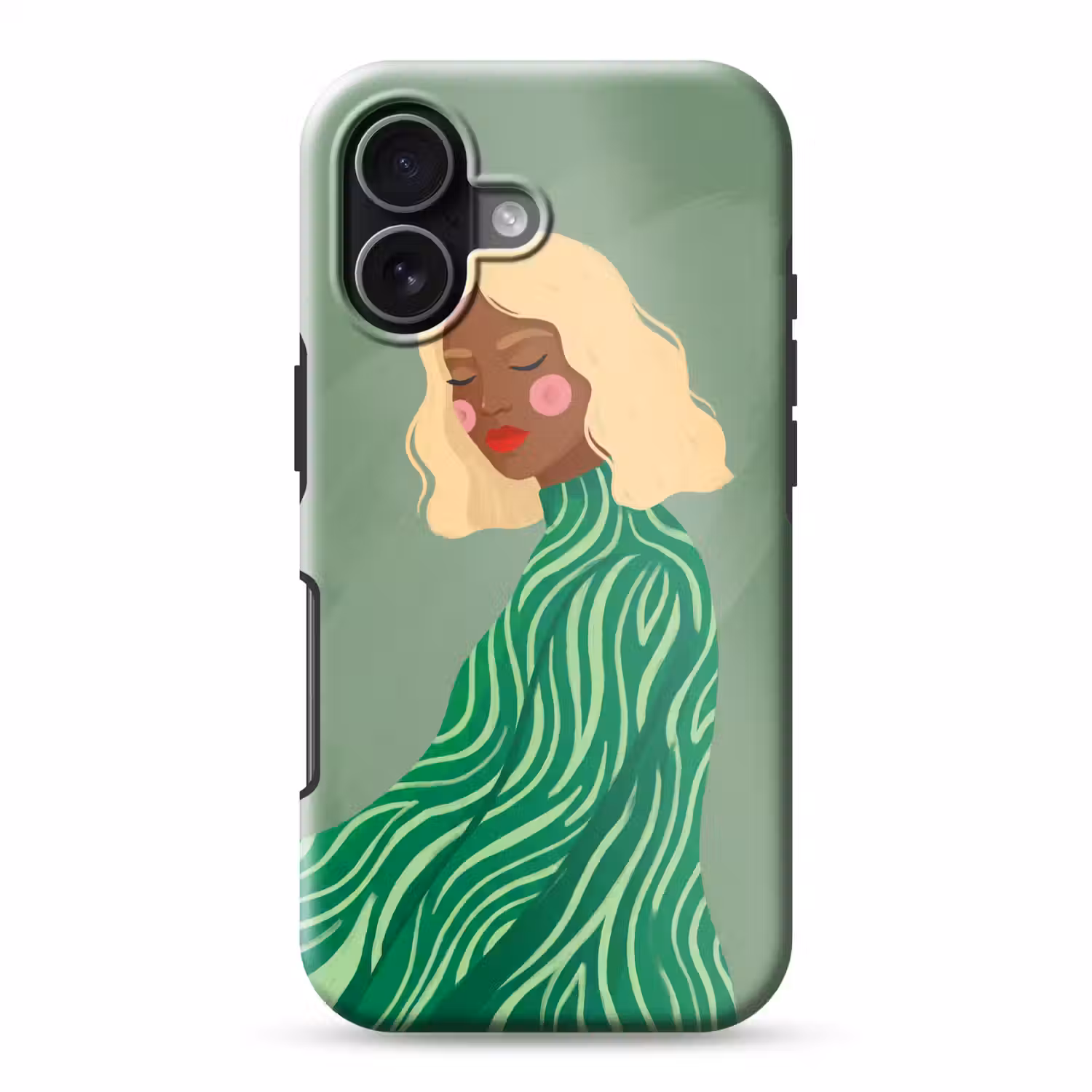 Vrouw - Portret - Illustratie - Modern - Groen Toughcase MagSafe Apple iPhone 17 klein -3d