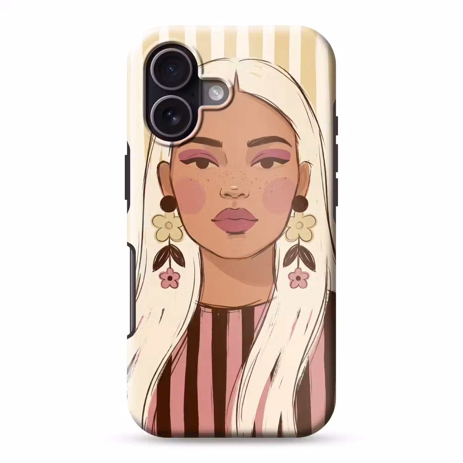 Vrouw - Portret - Illustratie - Modern - Roze Toughcase MagSafe Apple iPhone 17 klein -3d