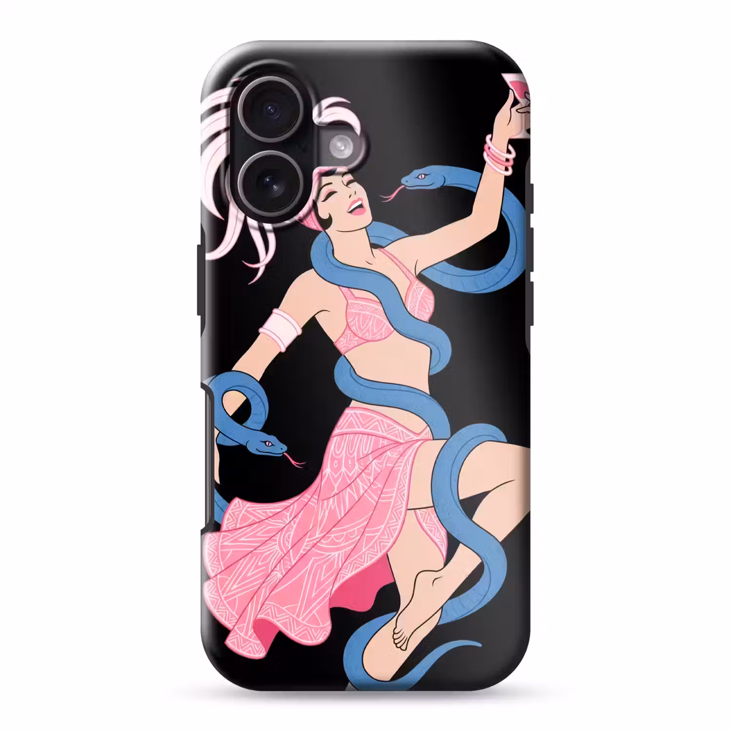 Vrouw - Danseres - Slangen - Art Deco - Roze Toughcase MagSafe Apple iPhone 17 klein -3d