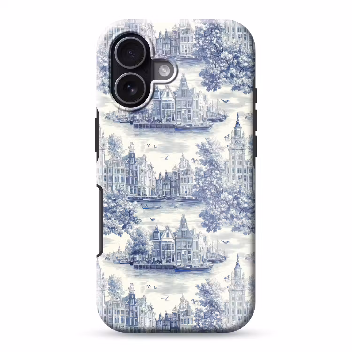 Huizen - Bomen - Water - Vogels - Blauw Toughcase MagSafe Apple iPhone 17 klein 1017 -3d