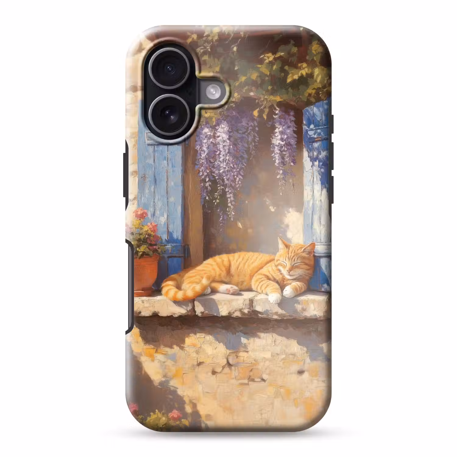 Kat - Stenen vensterbank - Bloemen Toughcase MagSafe Apple iPhone 17 klein -3d