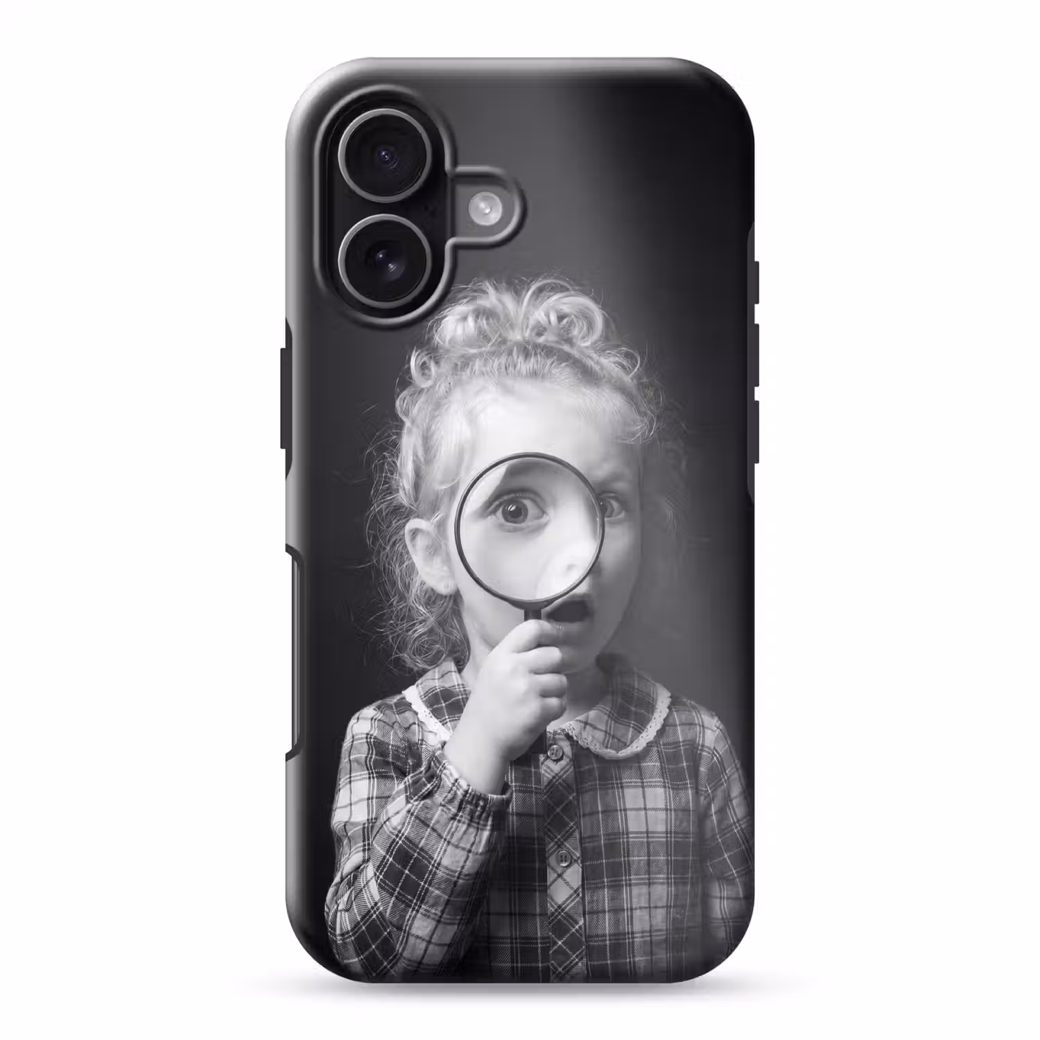 Kind - Vergrootglas - Portret - Zwart-wit Toughcase MagSafe Apple iPhone 17 klein -3d