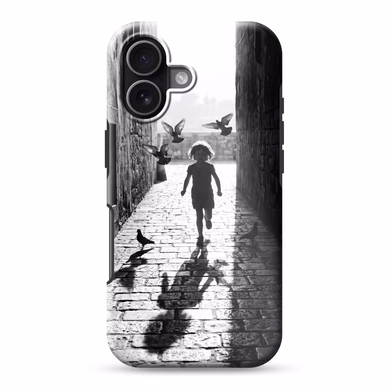 Kind - Vogel - Straat - Zwart-wit - Spelen Toughcase MagSafe Apple iPhone 17 klein -3d