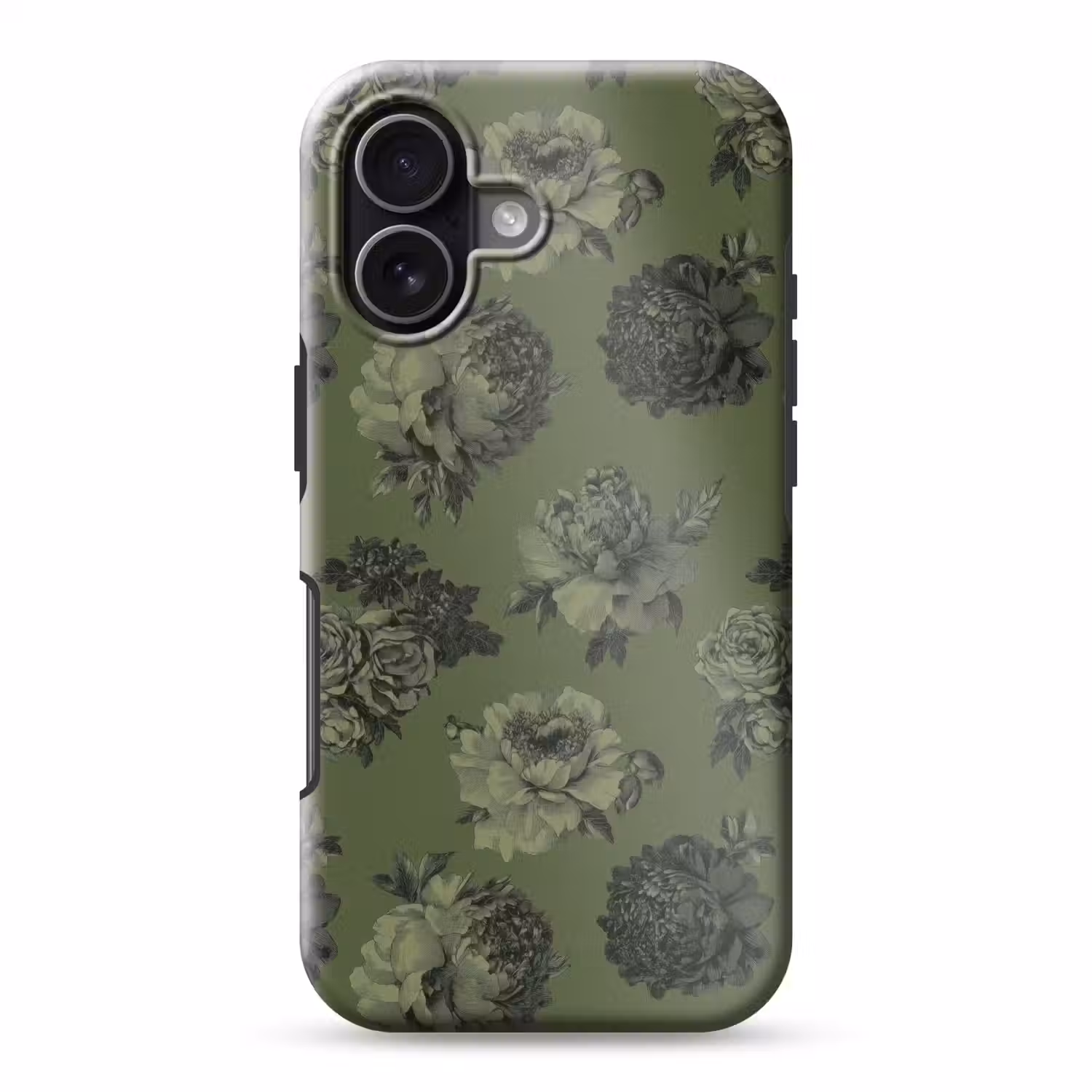 Klassiek - botanisch - olijfgroen - bloemen Toughcase MagSafe Apple iPhone 17 klein 1017 -3d