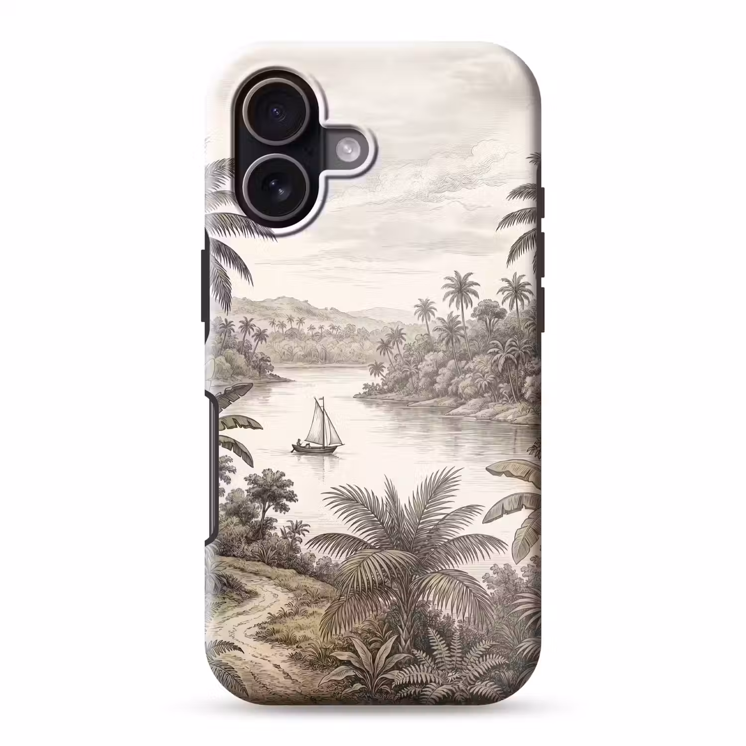 Landschap - Rivier - Boot - Tropisch - Vintage Toughcase MagSafe Apple iPhone 17 klein -3d